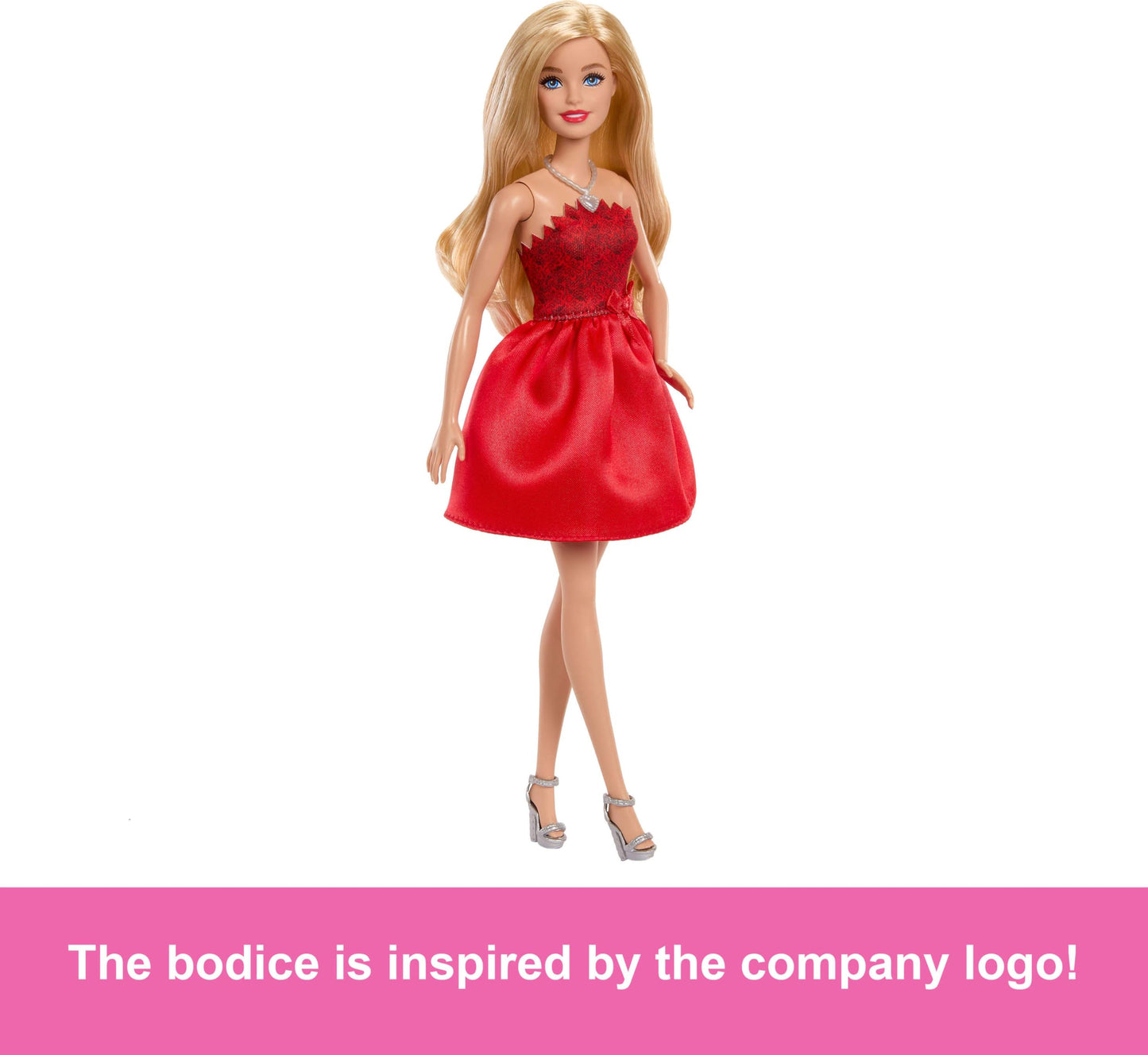 Barbie Mattel 80th Anniversary Ruby-Red Celebration Blonde Fashion Doll Wearing Red Dress with Silvery Shoes & Necklace, Collectible Toy