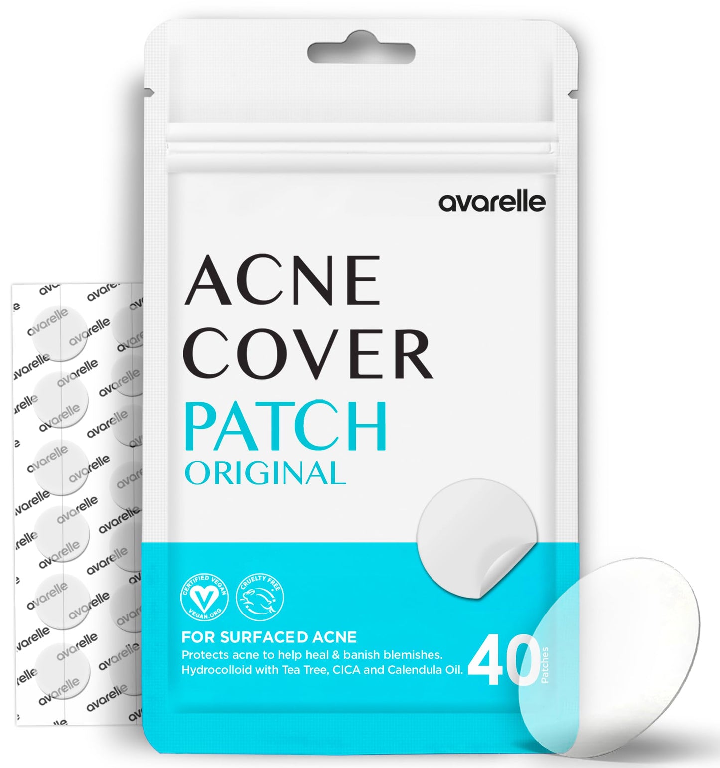 AVARELLE Acne Cover Patches with Tea Tree Oil – Korean Hydrocolloid Zit Patches for Face, Vegan & Cruelty-Free, HSA Eligible