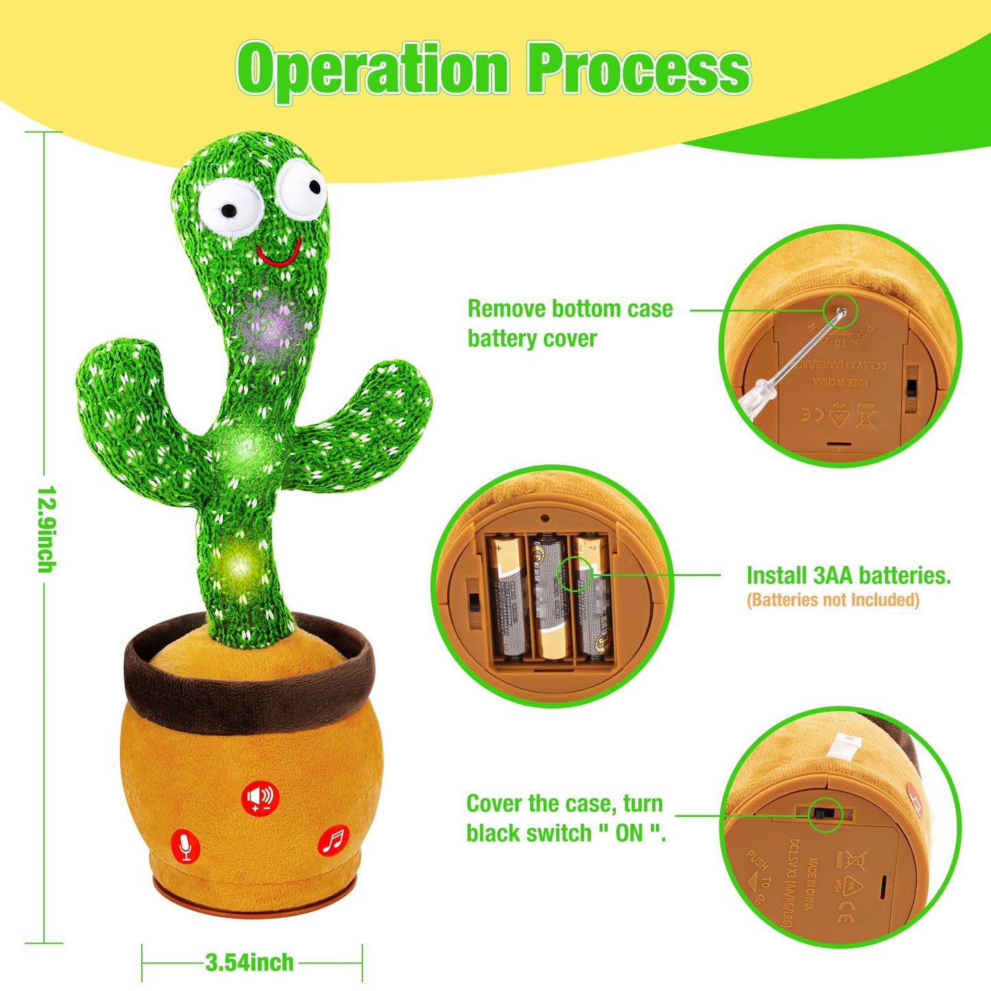 Ayeboovi Dancing Talking Cactus Toy, Mimicking & Recording, Volume Adjustable Baby & Toddler Toy with 120 Songs for Kids