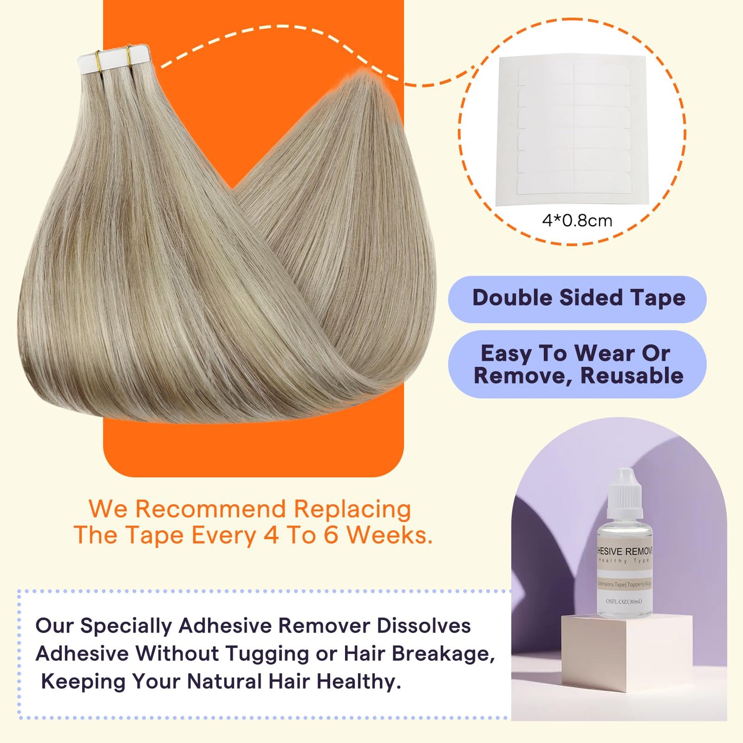 Full Shine 18" Tape in Hair Extensions Human Hair – Remy Invisible Seamless Extensions, Color 18/613 Ash Blonde & Platinum Blonde, 20pcs 50g