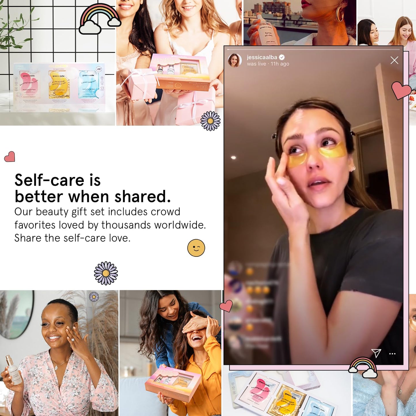 grace & stella Award-Winning Skincare Gift Set – Travel Essentials with Gold Eye Masks, Hyaluronic Acid Serum & Rose Spray – Holiday & Birthday Gift for Women