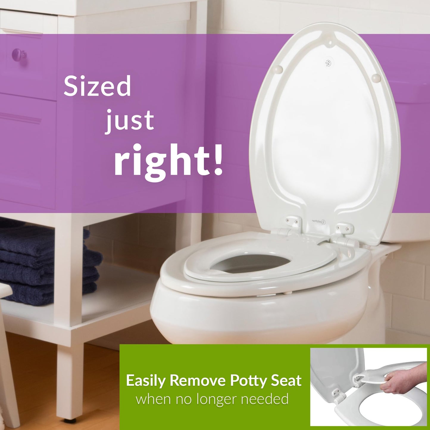 Mayfair NextStep2 Elongated Toilet Seat with Built-In Toddler Potty Training Seat, Slow Close, Easy Clean, White, Made in USA
