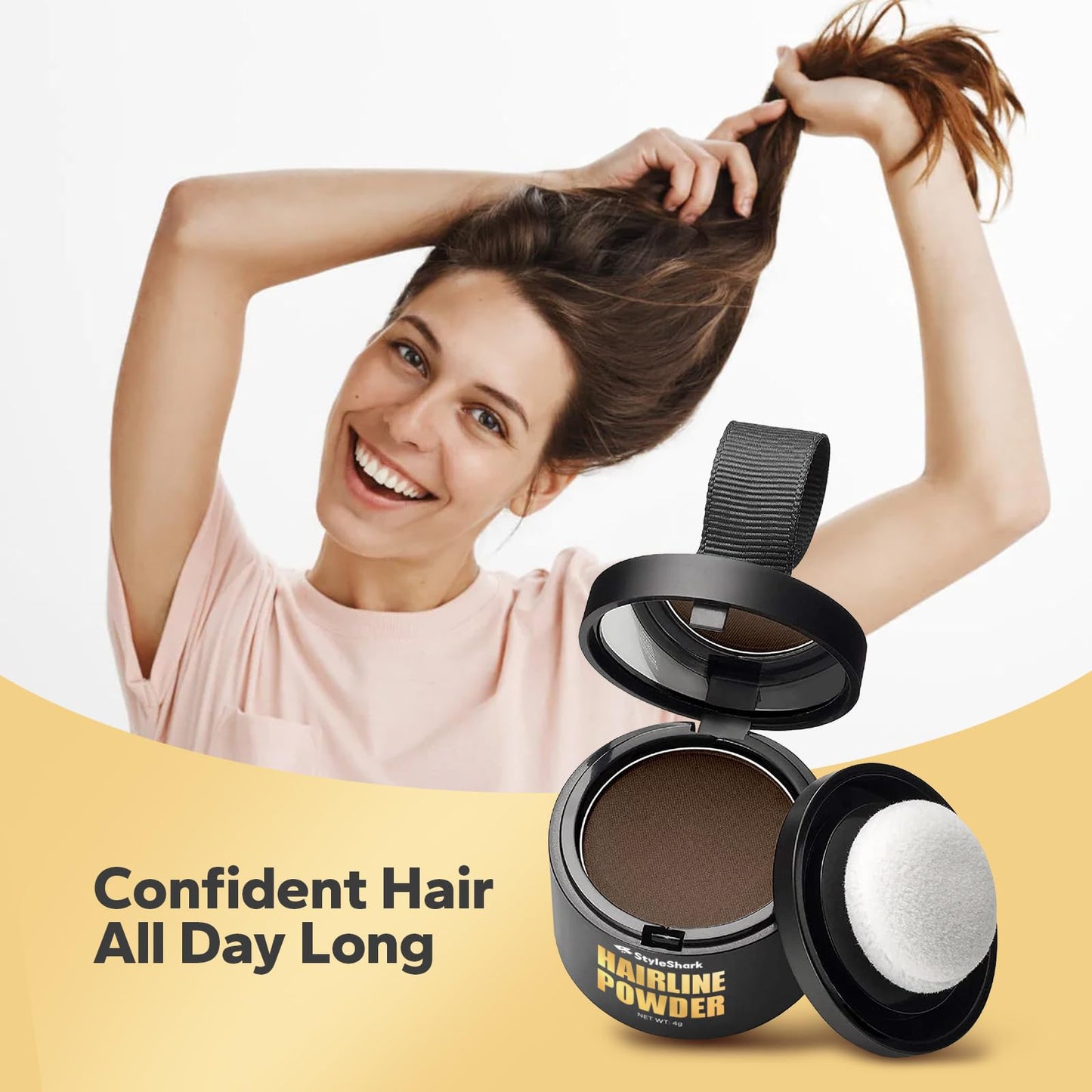 StyleShark Hairline Powder - Stain-Proof Root Touch-Up for Thinning Hair, Sweatproof Color for Women and Men (Dark Brown)