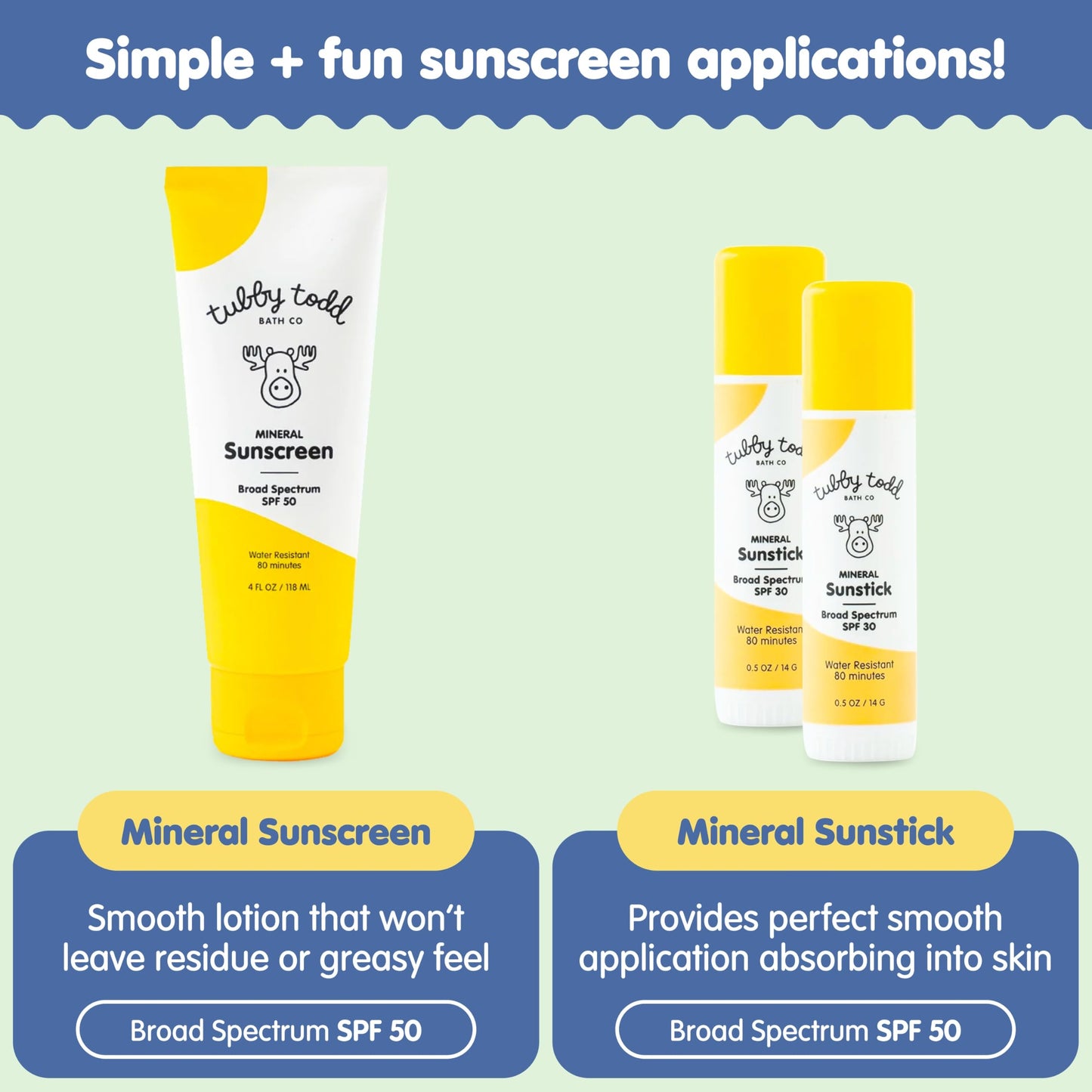 Tubby Todd Face and Body Mineral Sunscreen Kit for Baby, Toddler and Kids - Sunscreen 4 Fl Oz and Sunstick 0.5 Oz Duo Bundle - Fragrance-Free