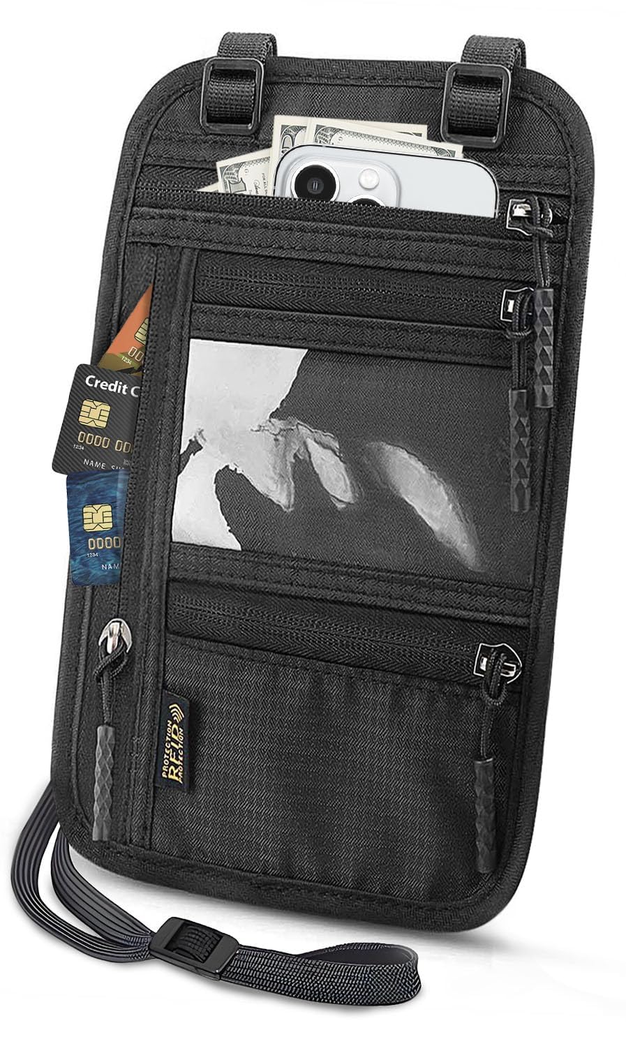 Slim RFID Blocking Passport Holder – Travel Wallet & Document Organizer with Adjustable Strap, Anti-Theft Neck Money Pouch for Men & Women