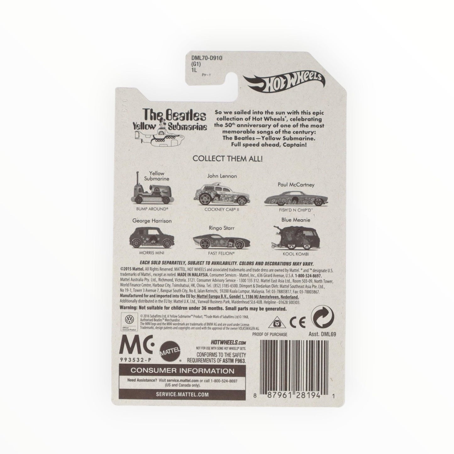 Hot Wheels Cockney Cab II, The Beatles Yellow Submarine