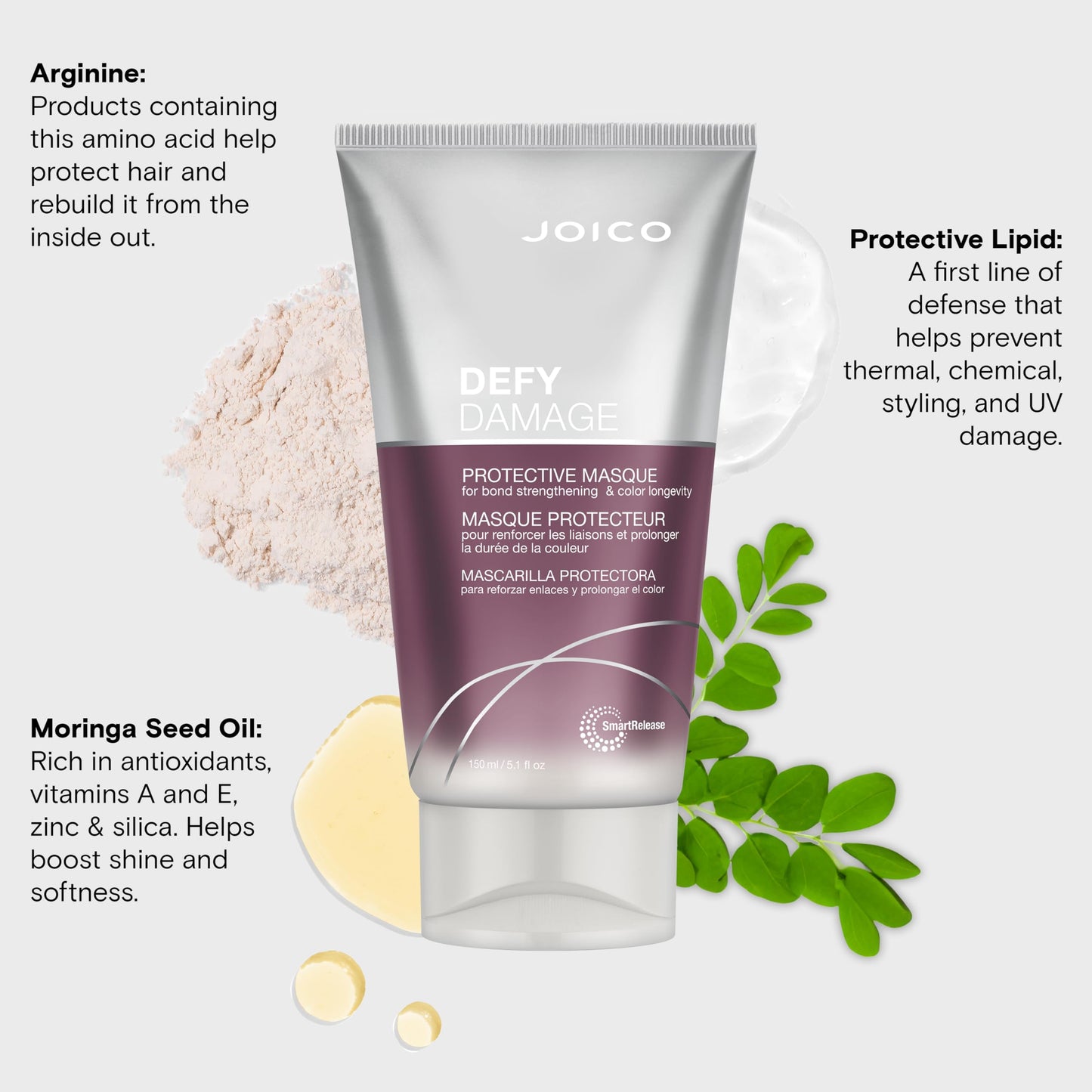 Joico Defy Damage Protective Masque | For Color-Treated Hair | Strengthen Bonds & Preserve Hair Color | With Moringa Seed Oil & Arginine | 5.1 Fl Oz