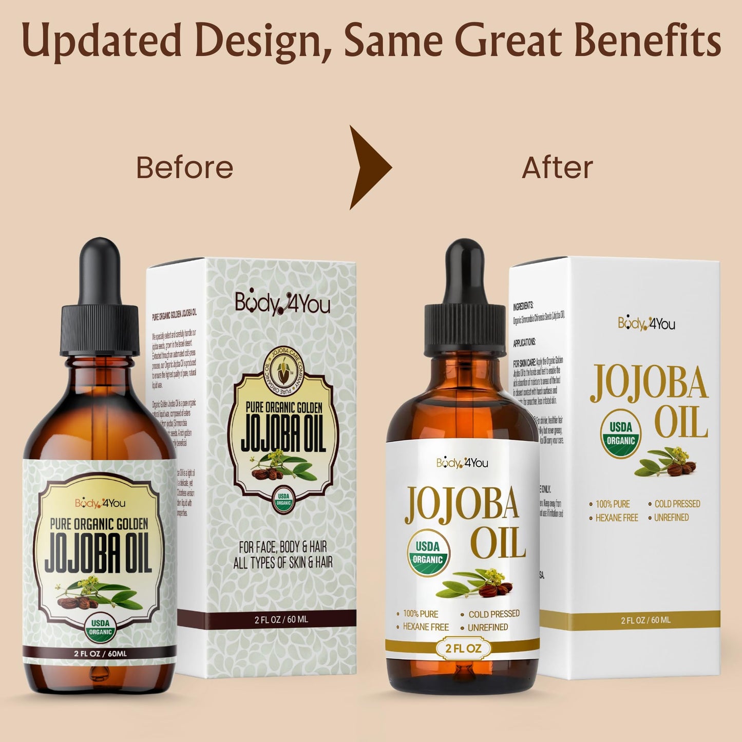 BodyJ4You Organic Jojoba Oil – 100% Pure, USDA Organic, Cold-Pressed, Hexane-Free, for Face, Skin, Hair, Massage & Gua Sha – 1 fl oz