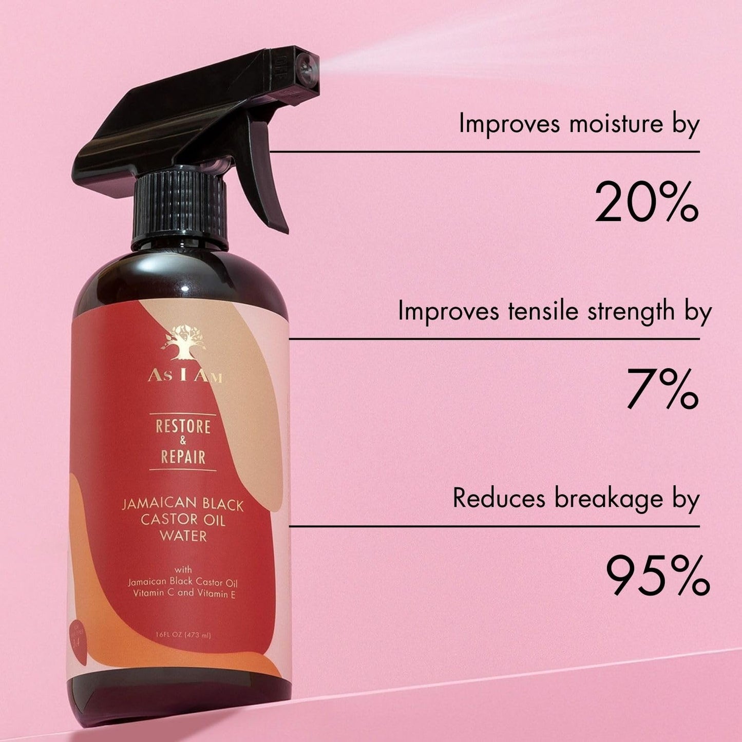 As I Am Jamaican Black Castor Oil Water 16 oz | Nano Curl Strengthener | Moisturizes, Detangles & Fights Frizz | With Vitamin C & E | Red