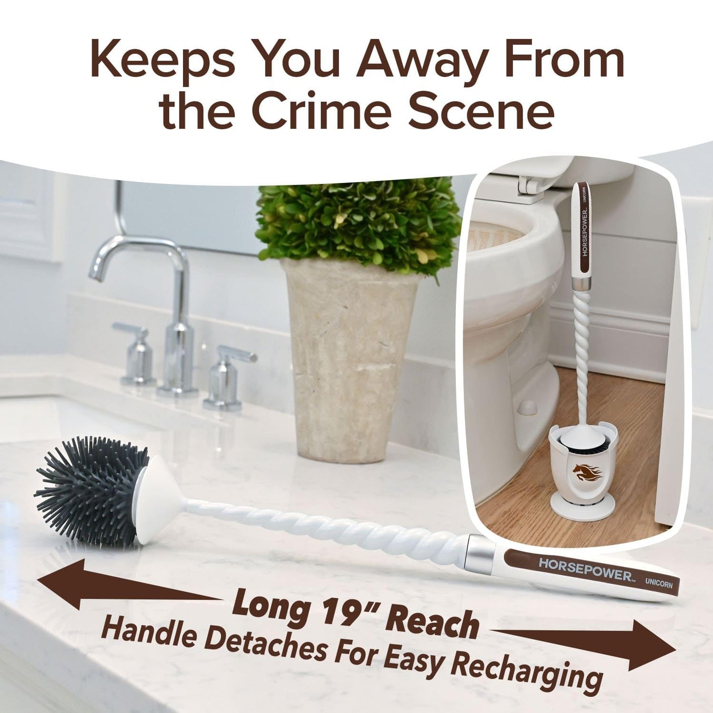 Horsepower Unicorn Motorized Toilet Brush, 360° Spinning Silicone Bristles, Powerful Stain Removal, No Scrubbing, Rechargeable, As-Seen-On-TV