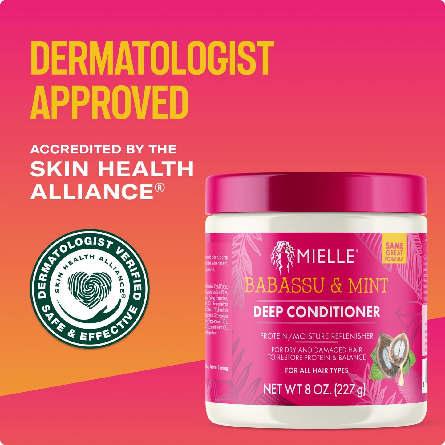 Mielle Organics Babassu & Mint Deep Conditioner 8oz | Protein & Moisture Treatment for Dry, Damaged, Frizzy Hair | Hydrating & Repairing Care