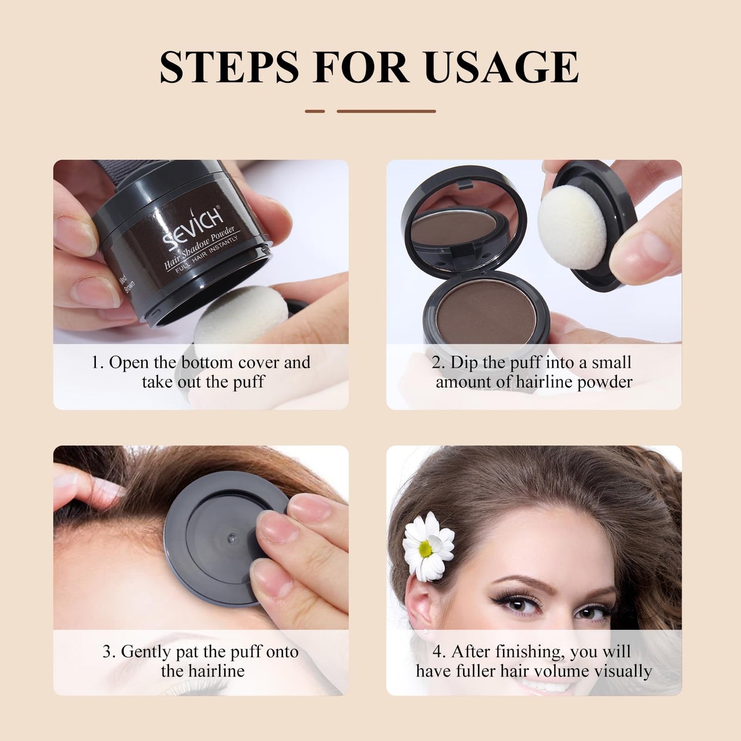 SEVICH Hairline Shadow Powder – Instant Grey Root Concealer for Hairline, Beard & Eyebrows | Covers Thinning Areas, Wind & Sweatproof, Dark Brown