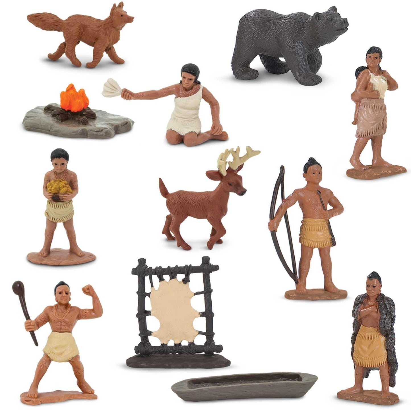 Safari Ltd Powhatan Indians TOOB – 12 Figurines Including Pocahontas, Canoe, Campfire & Chief – Educational Toy Set for Kids Ages 3+