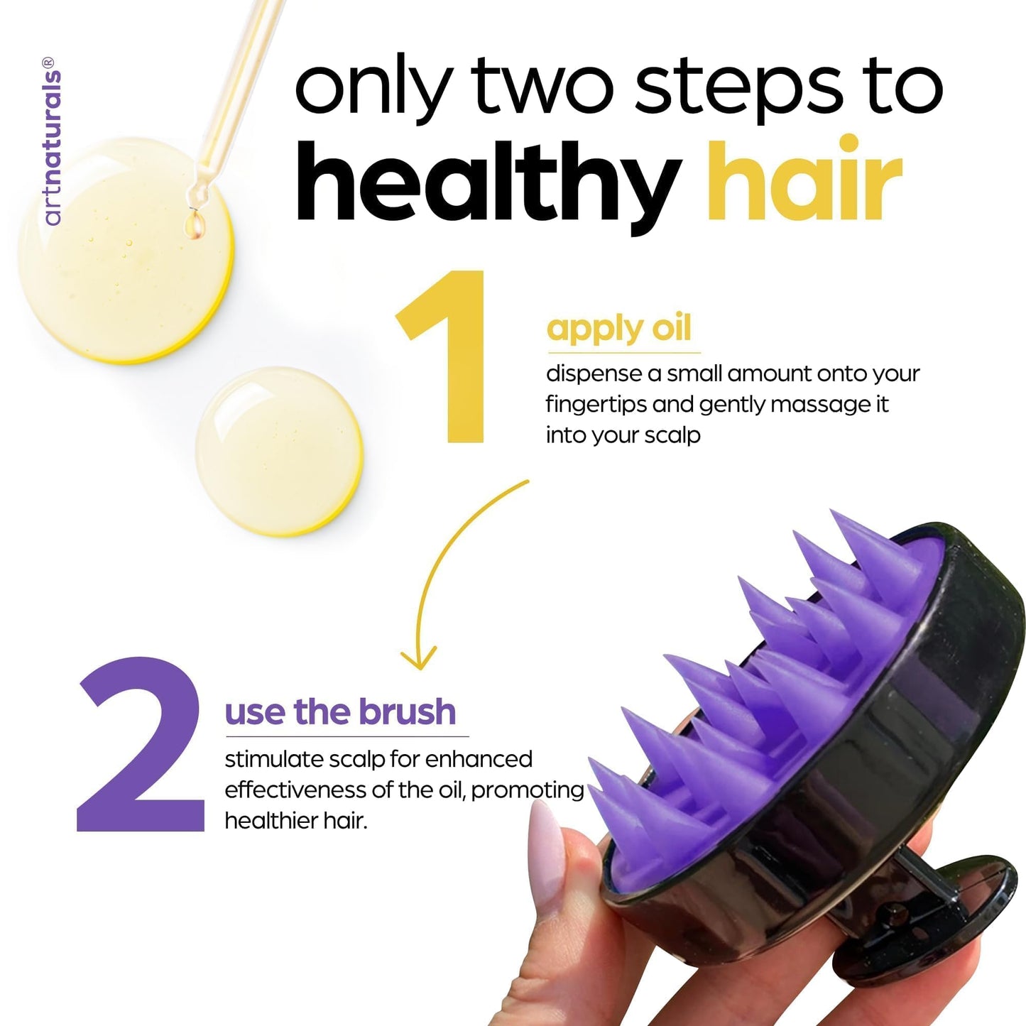 ArtNaturals Rosemary & Castor Hair Growth Oil + Scalp Massager Set | Hydrating Scalp Treatment for Dry, Itchy, Damaged Hair & Split Ends – 4 oz