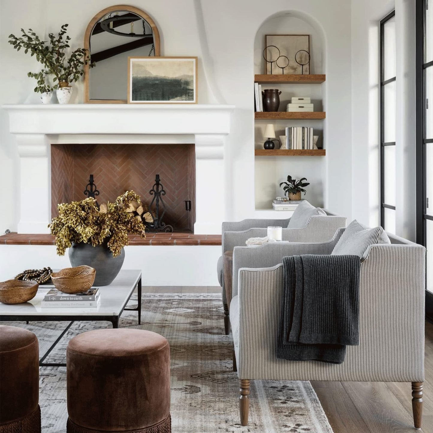 QEEIG Bathroom Floating Shelves, Wall Mounted Over Toilet Farmhouse Decor, Small 16-Inch Set of 2, Rustic Brown