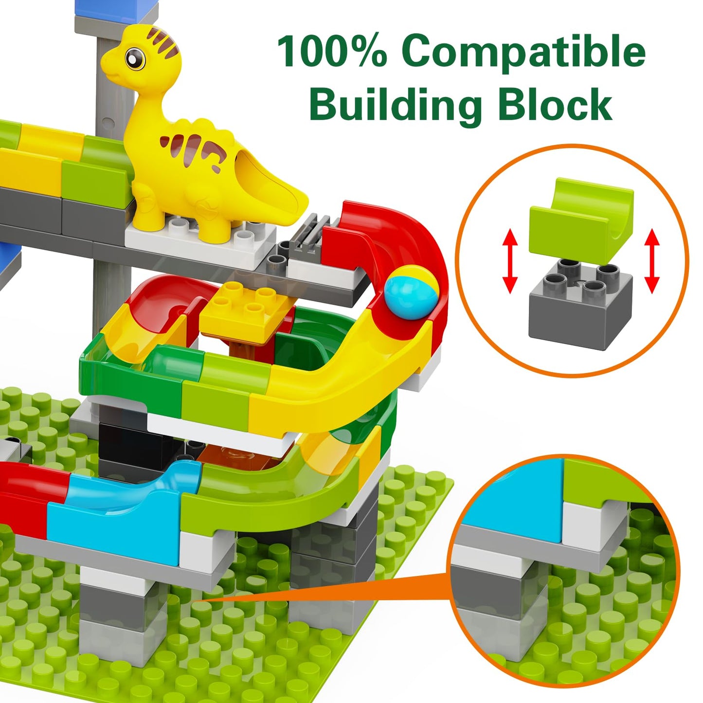 Dinosaur Marble Run Building Blocks 148PCS – STEM Learning Toy for Kids 3-8, Montessori Educational, Compatible with Lego DUPLO, Gift Idea