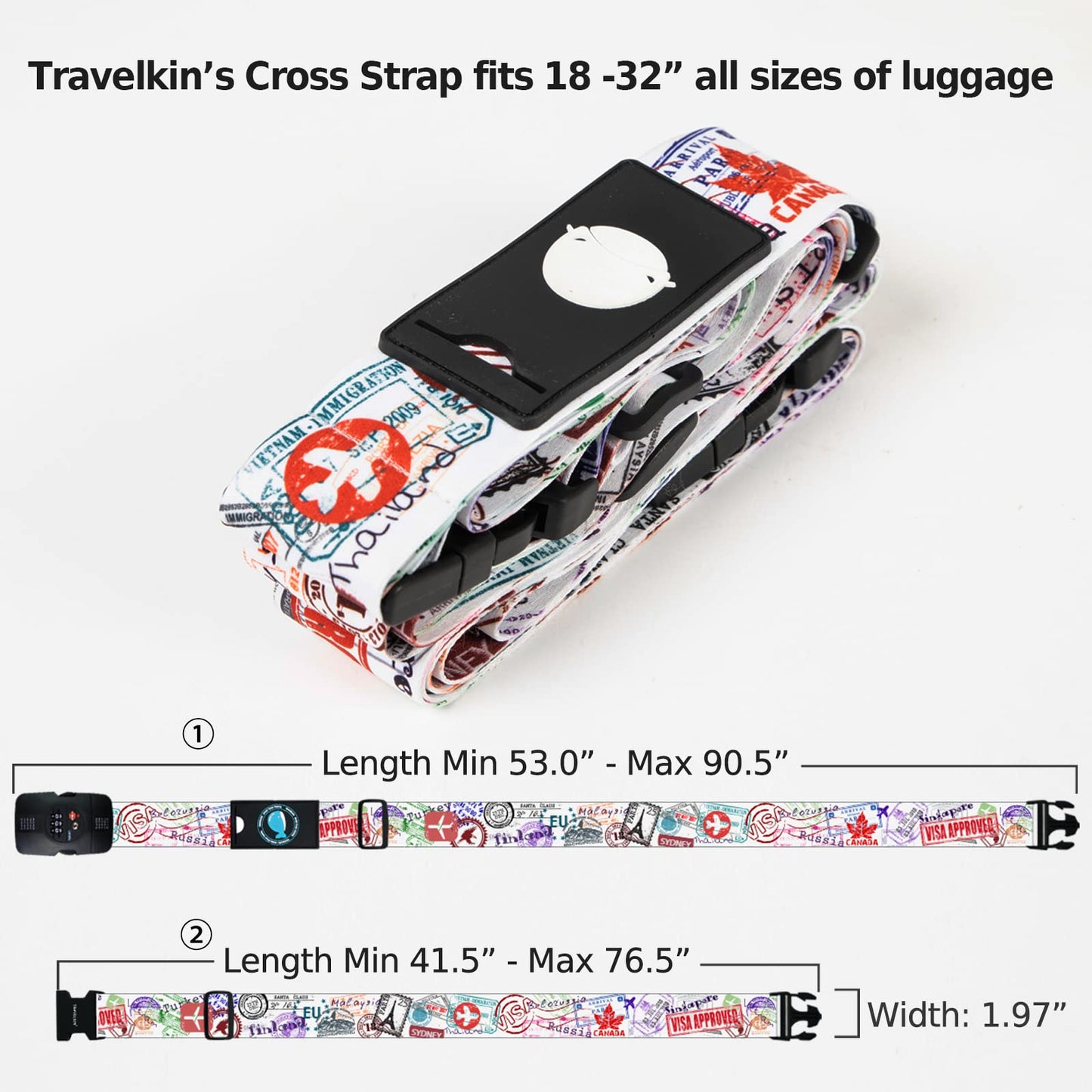 Travelkin TSA Approved Luggage Straps – Adjustable Cross Suitcase Straps with Lock, Reinforced Buckle & Unique Pattern for Secure Travel
