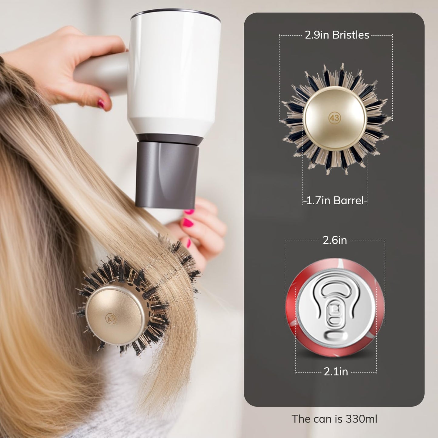 Sndyi 2.9" Nano Ceramic & Ionic Round Hair Brush with Boar Bristles – Professional Blow Dry, Curl, Straighten & Style, 1.7" Barrel