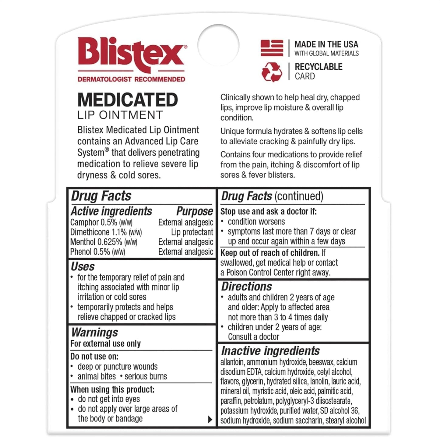 Blistex Medicated Lip Ointment, 0.21 oz Tube, Soothes Cold Sores & Chapped Lips, Pain Relief & Healing Ointment, 3 Count