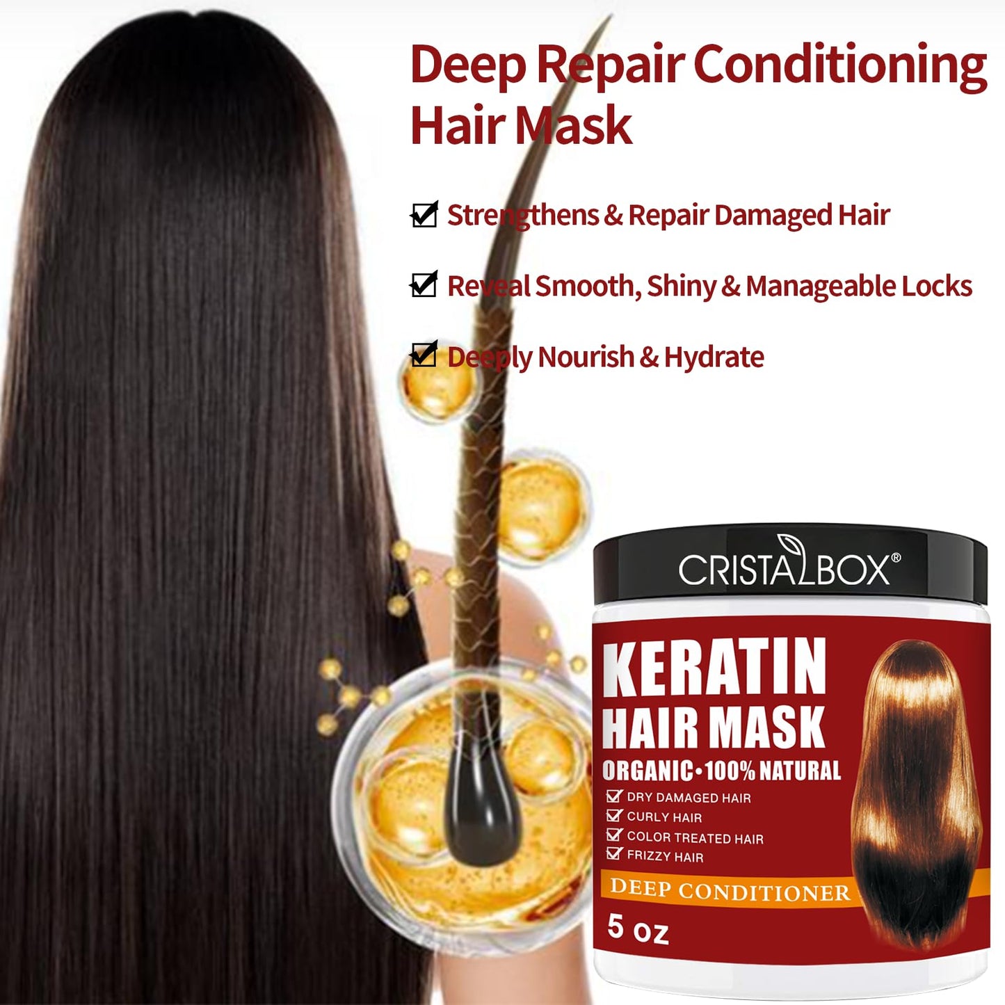2 Pack Collagen & Keratin Hair Masks – Deep Conditioning Argan Oil Hair Repair Treatment with Biotin for Dry, Damaged, Frizzy Hair, Hydrating & Nourishing