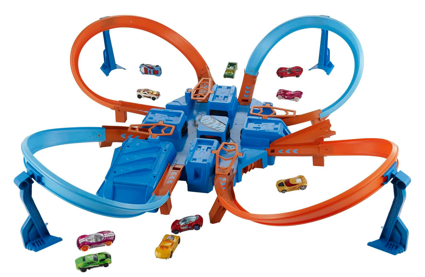 Hot Wheels Track Set with 1:64 Scale Toy Car, 4 Intersections for Crashing, Powered by a Motorized Booster, Criss-Cross Crash Track (Amazon Exclusive)