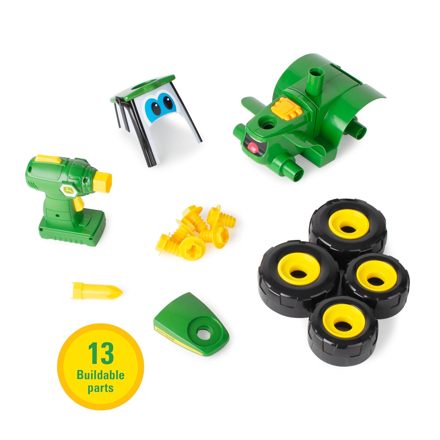 BUILD-A-BUDDY John Deere Tractor Take-Apart Toy with Drill, 16 STEM Pieces, Toddler Building & Tool Toy for Kids 3+