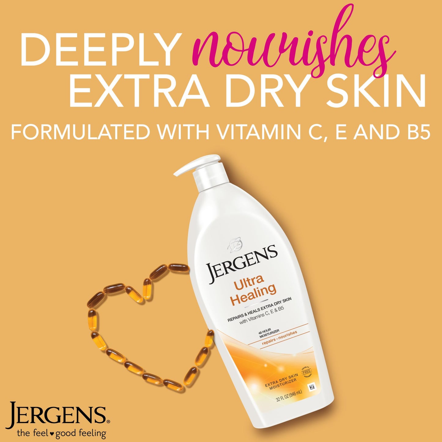 Jergens Ultra Healing Dry Skin Lotion – Hand & Body Moisturizer with Hydralucence, Vitamins C, E & B5 for Extra Dry Skin, 32oz/6.8 fl oz