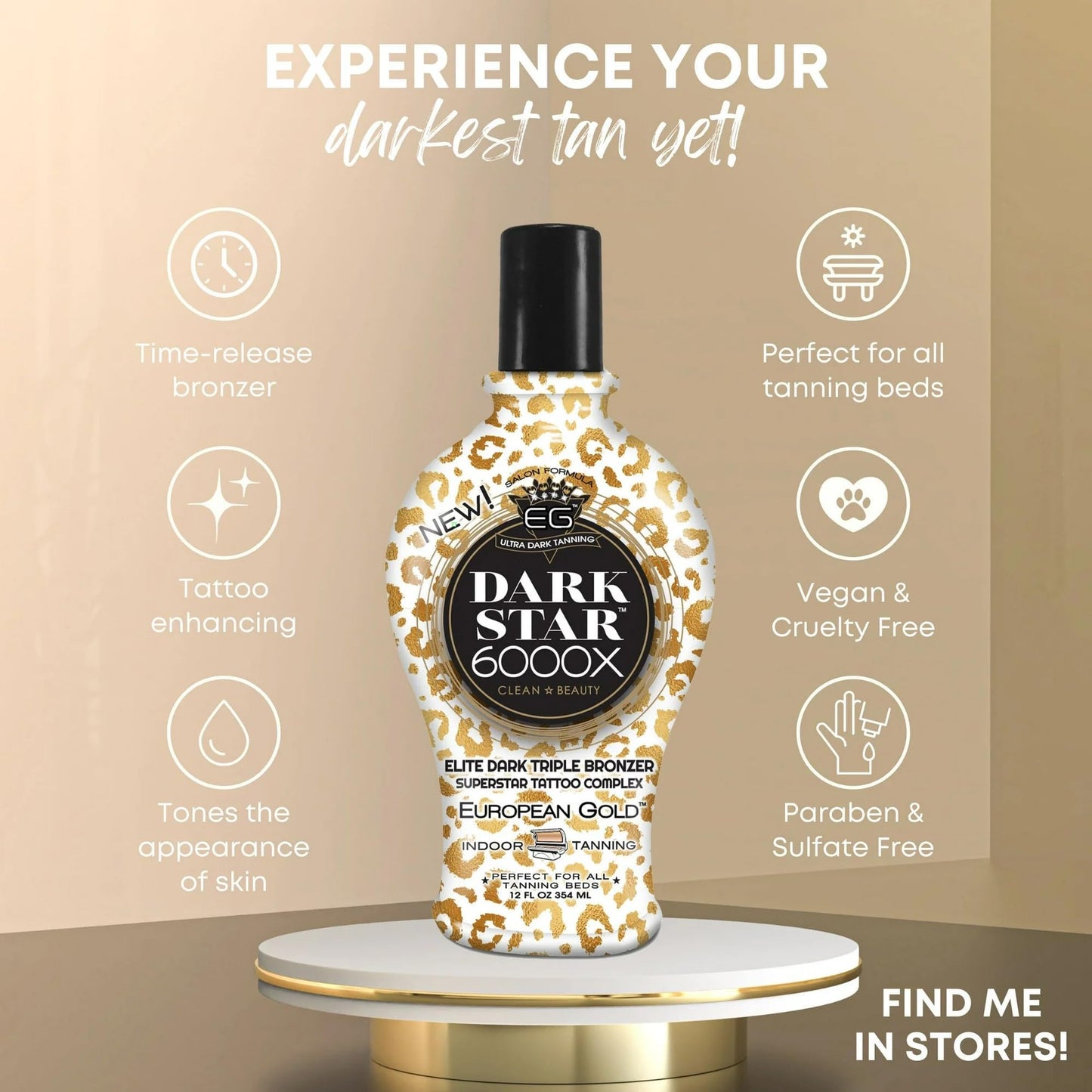 European Gold Dark Star 6000X Ultra Dark Tanning Lotion - Triple Bronze Formula for Deep, Long-Lasting Tan with Skin-Nourishing Ingredients, 12 oz