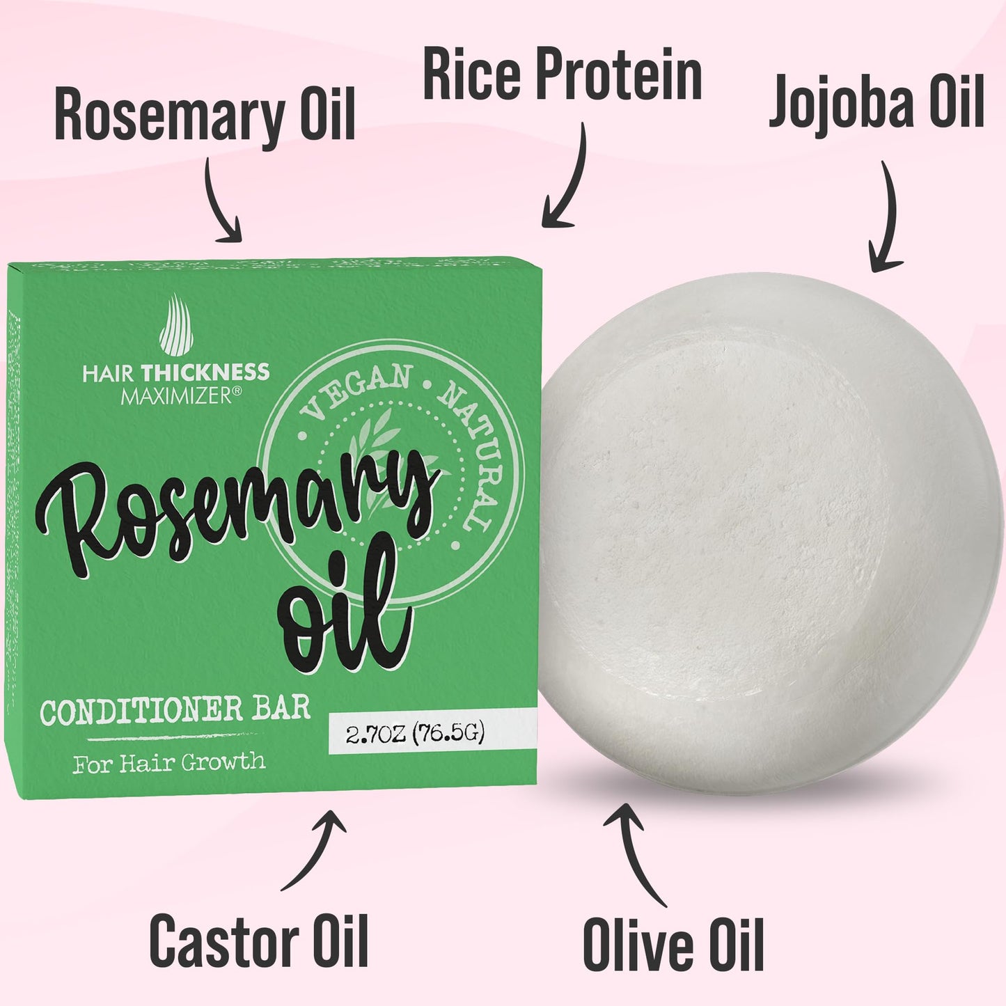 Rosemary Oil Hair Growth Conditioner Bar | Eco-Friendly, Vegan, Color Safe, pH Balanced | Strengthens & Hydrates Dry Hair | Zero Plastic | USA Made