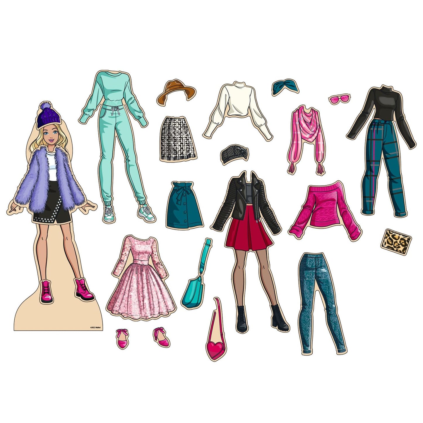 Barbie Magnetic Wooden Dress-Up Set – Wooden Doll with Mix & Match Outfits, Storage Box, Educational Pretend Play Toy for Girls 3+