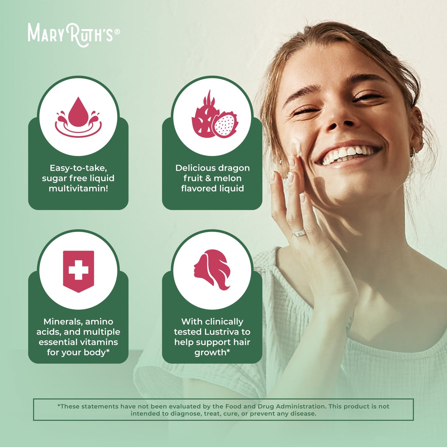 MaryRuth's Liquid Multivitamin + Hair Growth | Biotin 10000mcg | Lustriva Supplement for Thicker Hair & Smooth Skin | Clinically Tested | 15.22 Fl Oz