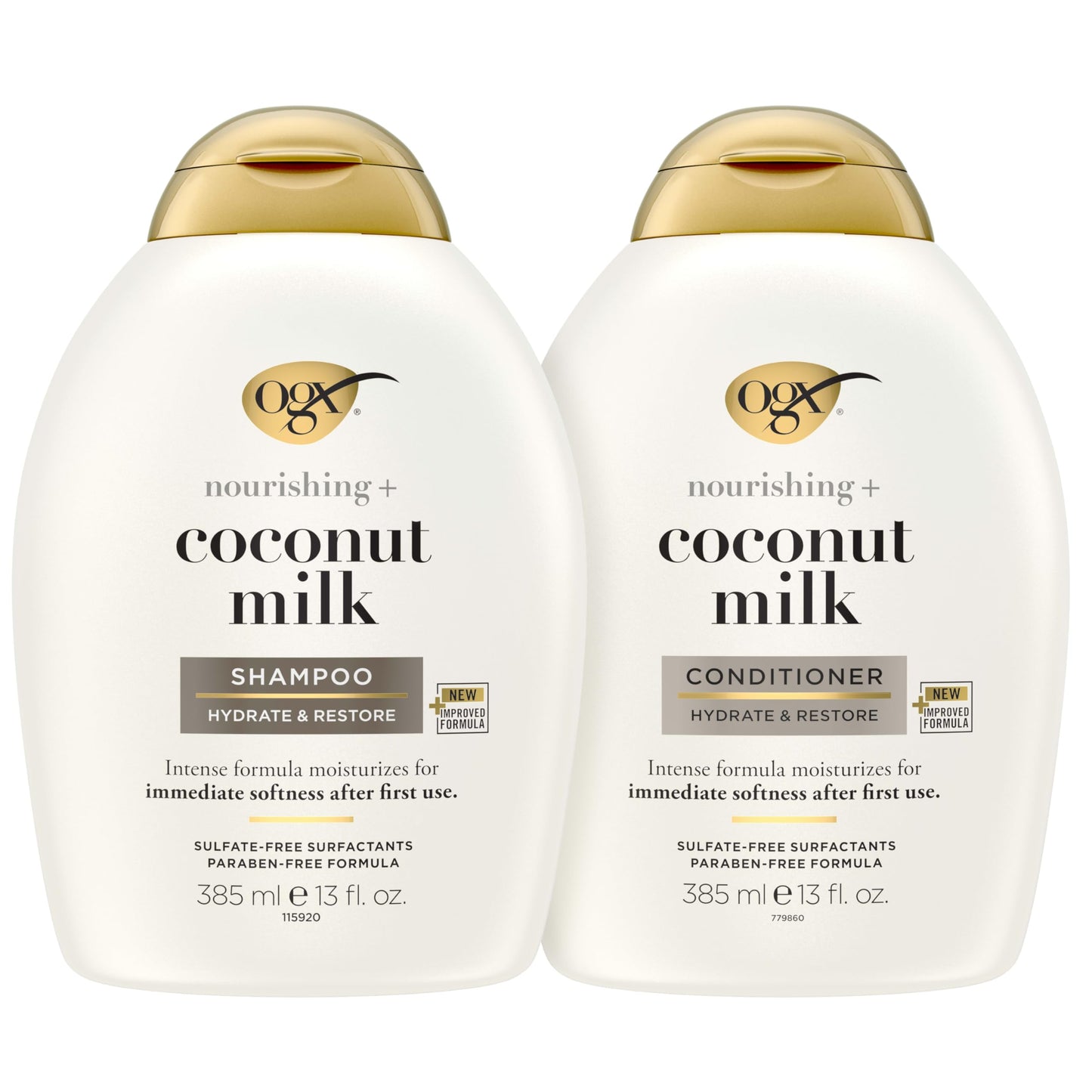 OGX Coconut Milk Shampoo & Conditioner Set, Sulfate-Free, Hydrating & Softening, Creamy Coconut Milk, White Peach & Shea Butter Scent, 2 x 13 fl oz
