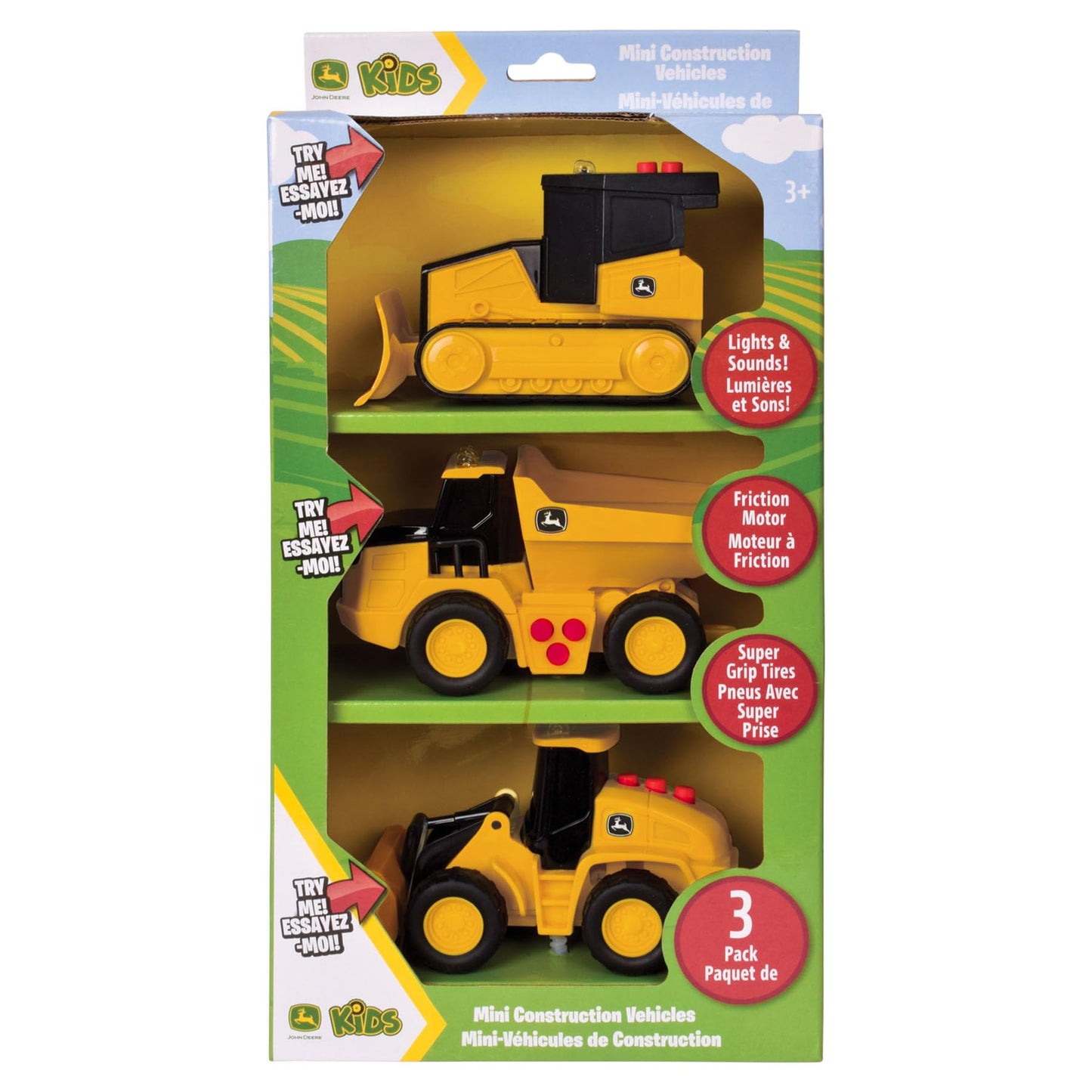 John Deere 3-Pack Set Realistic Lights and Sound 5" Farm Construction Vehicles