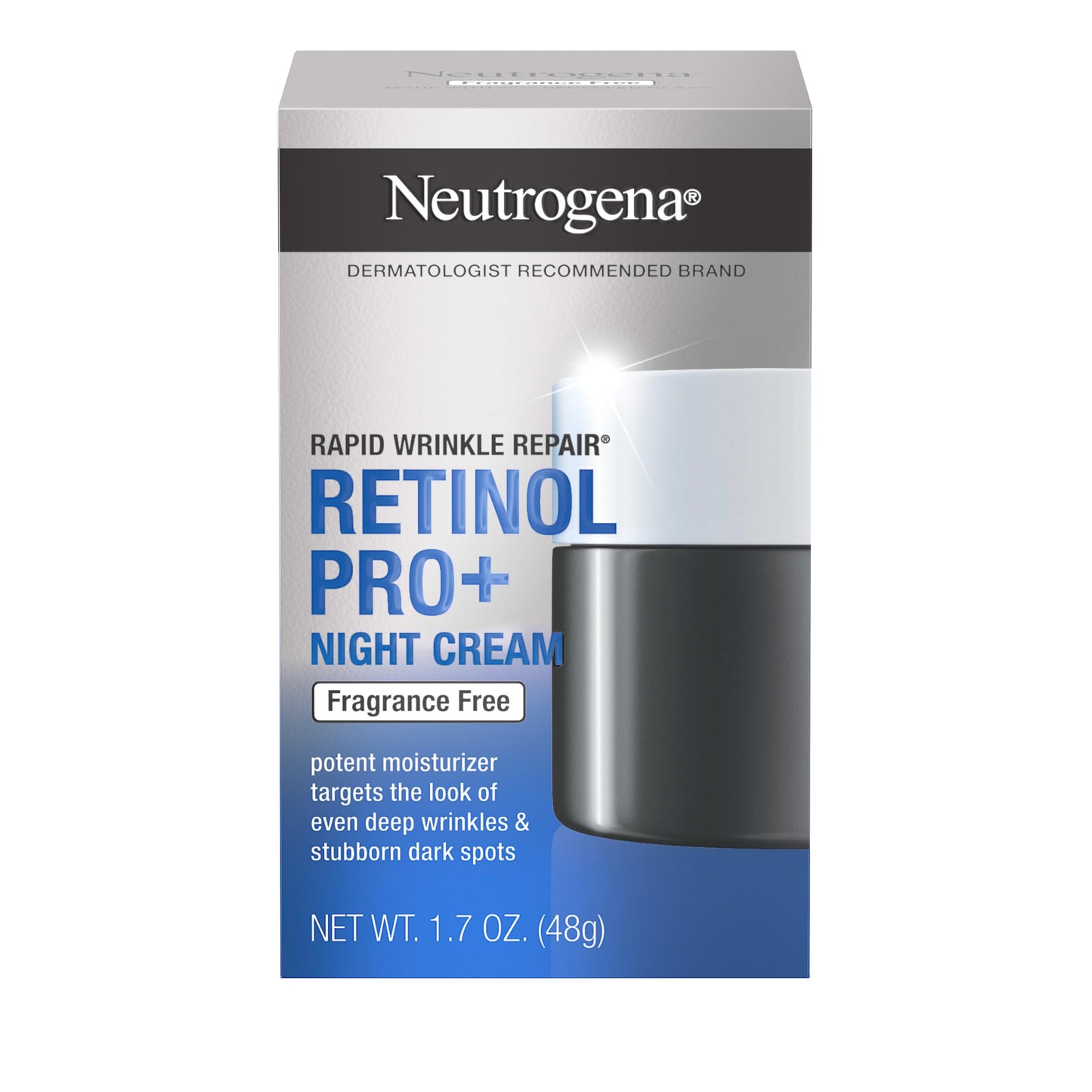 Neutrogena Retinol Pro+ Night Moisturizer – Rapid Wrinkle Repair Anti-Aging Cream for Face & Neck, Fragrance-Free, 1.7 oz