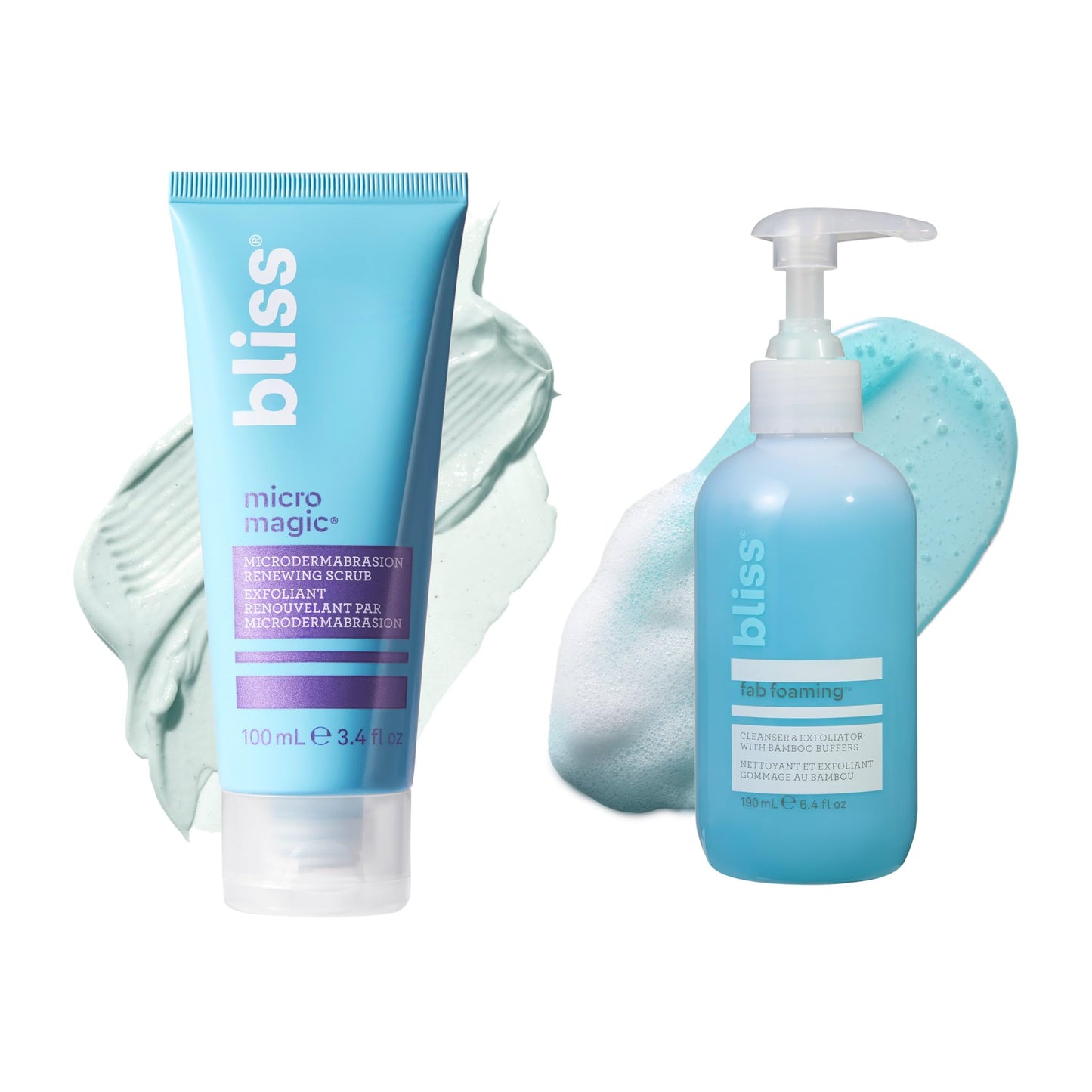Bliss Micro Magic Scrub & Fab Foaming 2-in-1 Cleanser Duo – Exfoliating Face Scrub + Gentle Cleanser for Smooth, Glowing, Refined Skin