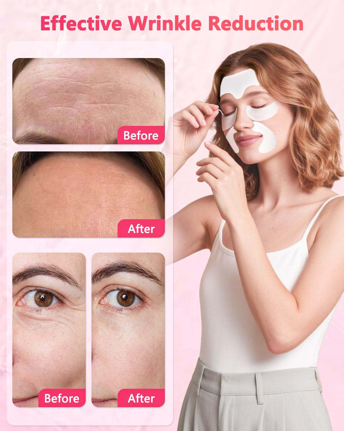 Vryioh 3-in-1 Wrinkle Patches for Forehead, Smile Lines & Under Eyes, Overnight Treatment with Hyaluronic Acid & Collagen, 60 Pcs