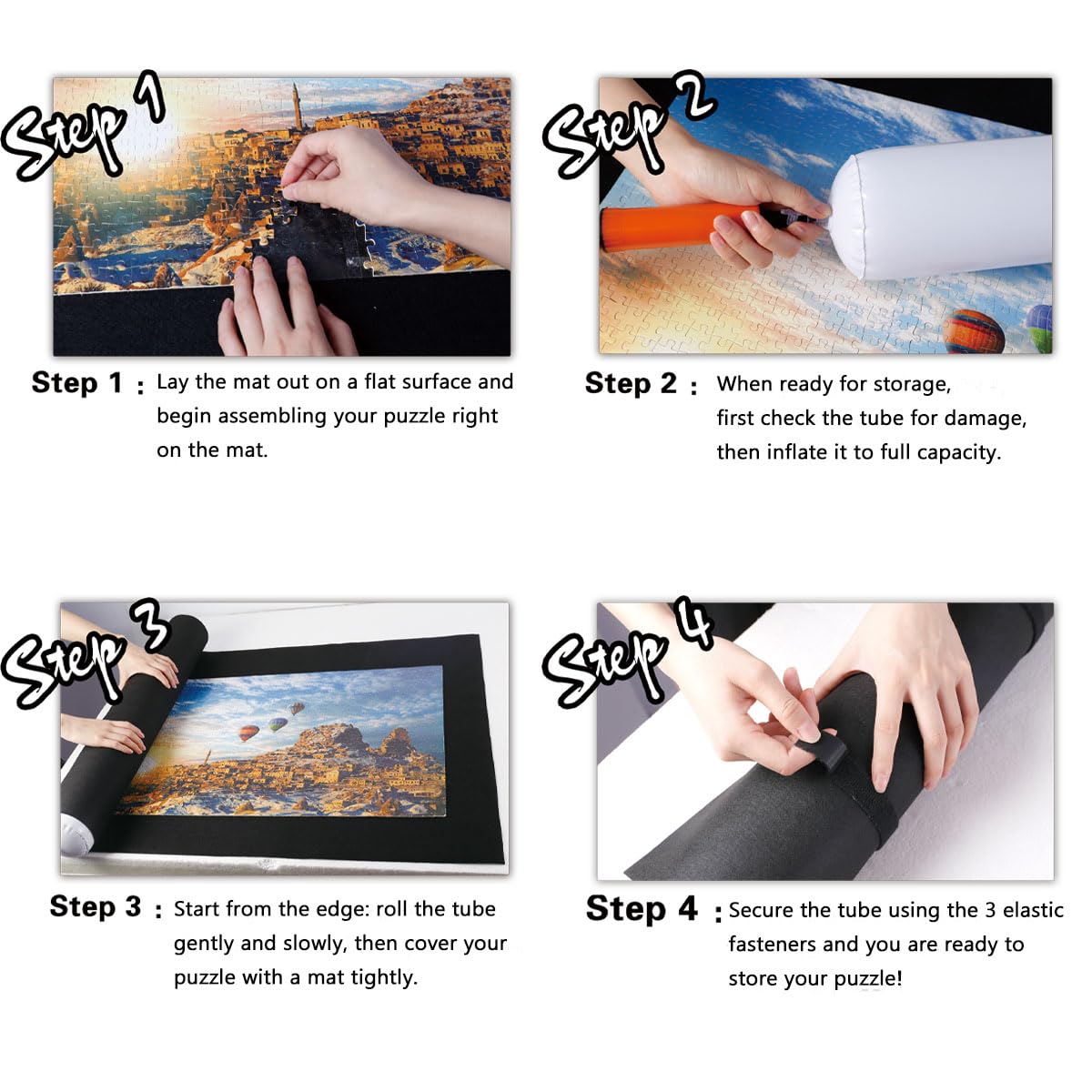 Jigsaw Puzzle Mat Roll-Up – Saver Board for 500-2000 Piece Puzzles, Storage & Transport, Premium Felt Mat with Inflatable Tube & Organizer