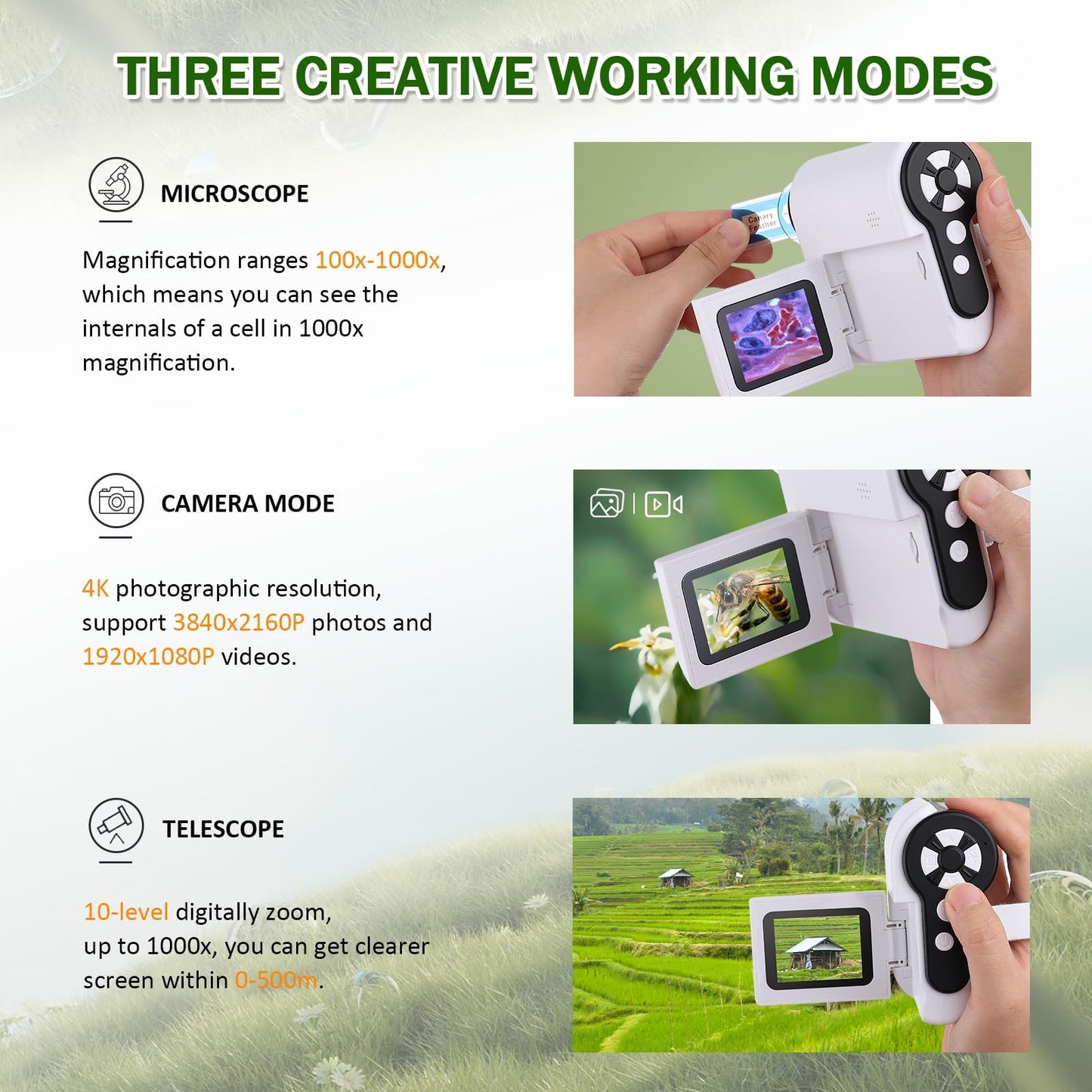 Barchrons 1000X Handheld Microscope for Kids ā 4K Mini Pocket Microscope with 2" Screen, 6 LED Lights, STEM Science Gift for Ages 8-12