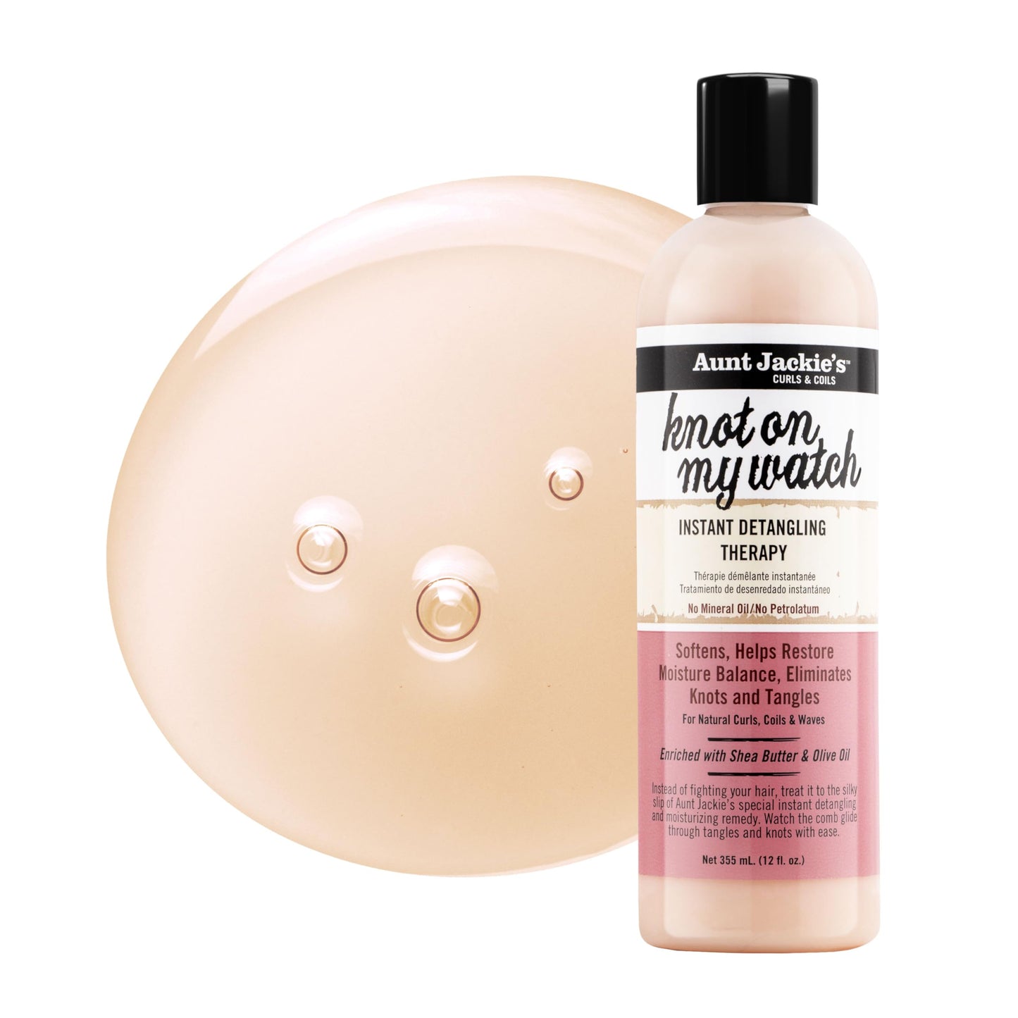 Aunt Jackie's Curls and Coils Knot On My Watch Instant Hair Detangling Therapy for Natural Curls, Coils and Waves, Enriched with Shea Butter, 12 oz