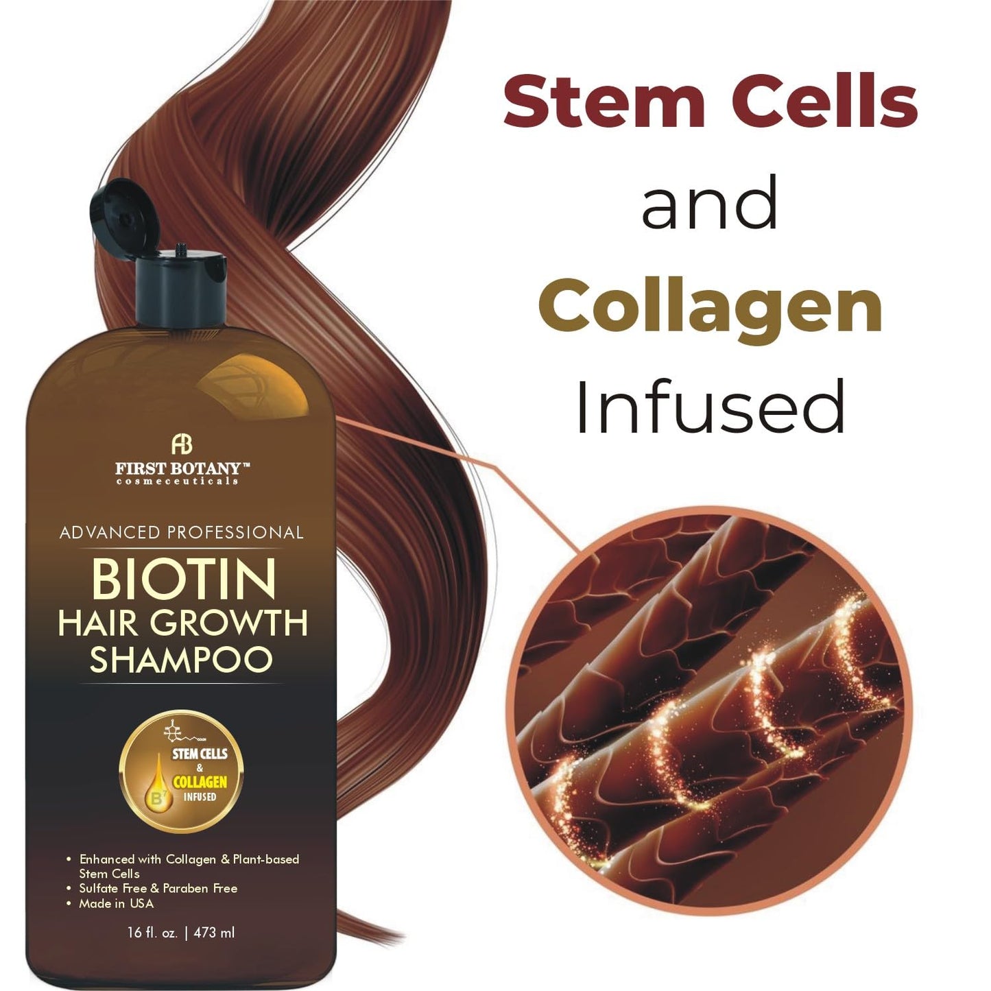 Hair Regrowth & Anti-Hair Loss Shampoo 16 fl oz โ DHT Blockers, Collagen & Stem Cells โ Daily Hydrating, Detoxifying & Volumizing Formula for Men & Women