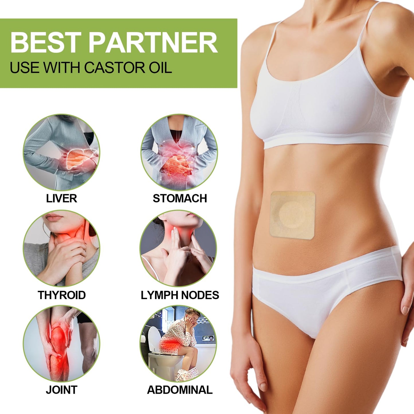 STFOCE 10pcs Disposable Castor Oil Pack Wraps – Organic Cotton, Self-Adhesive, Highly Absorbent, No Leak, Portable, Khaki