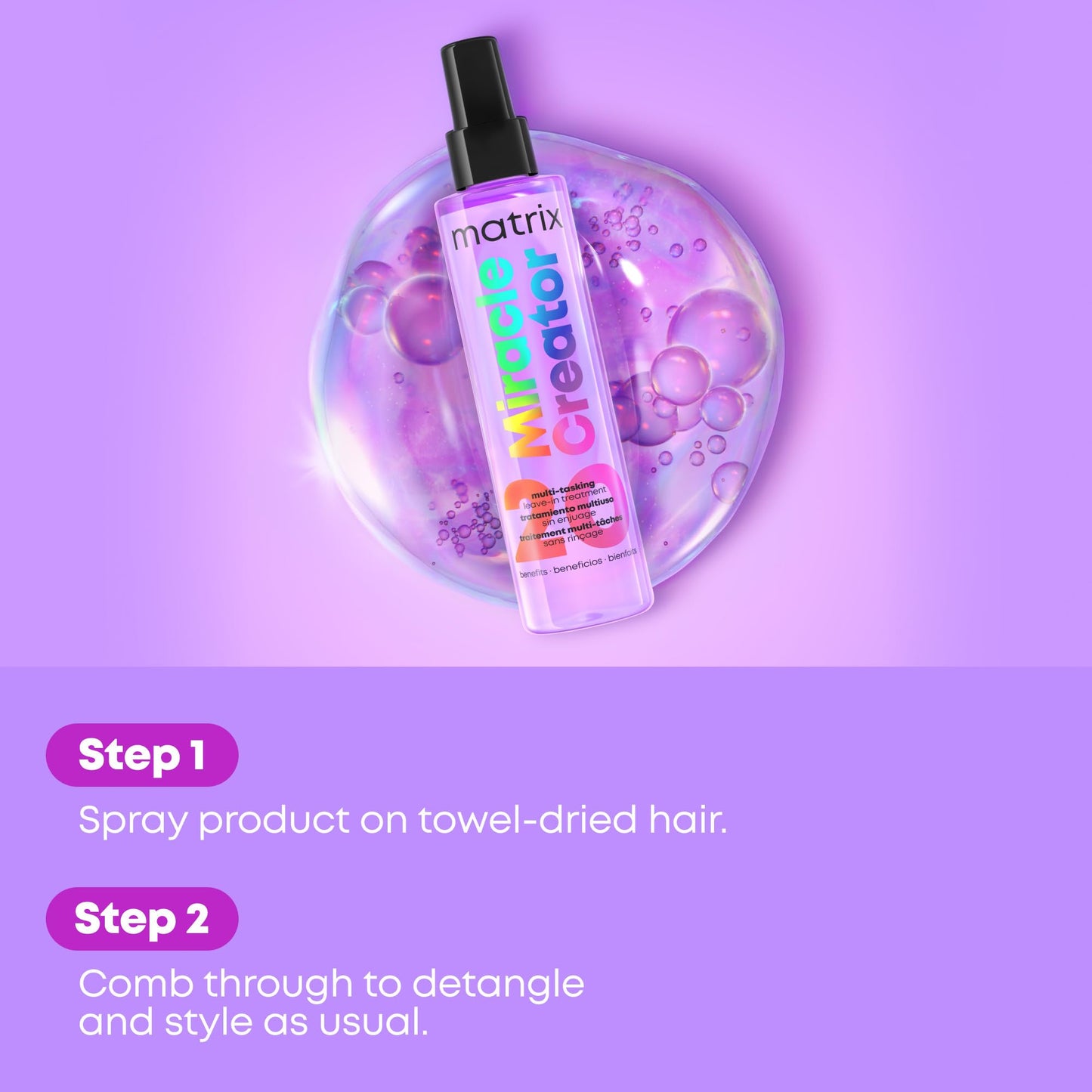 Matrix Miracle Creator Leave-In Conditioner - Anti-Frizz, Heat Protection, Moisturizing & Detangling, For All Hair Types, 20 Benefits