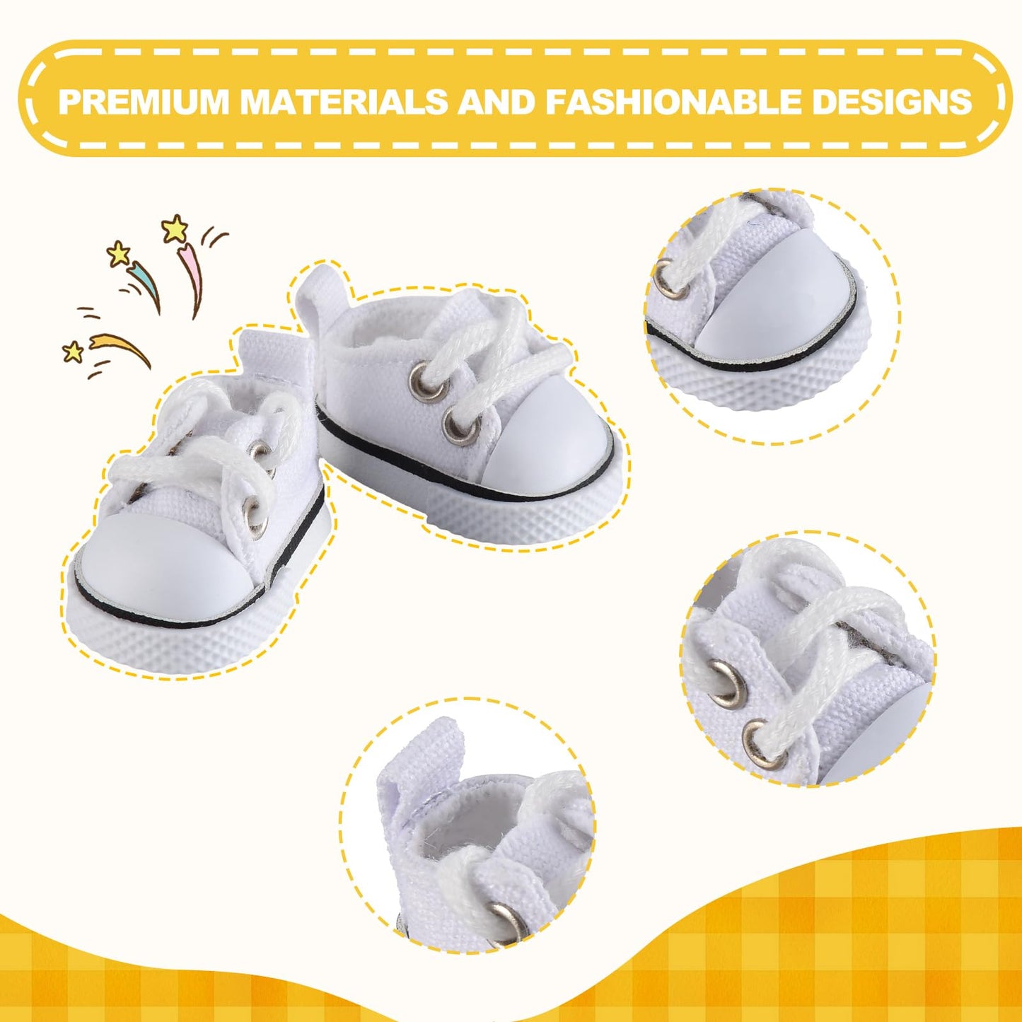 2025 New Version Doll Shoes, 1 Pair Premium White Canvas Shoes, Perfect Match for bubu Clothes, Shoes for 15&17cm Doll Accessories