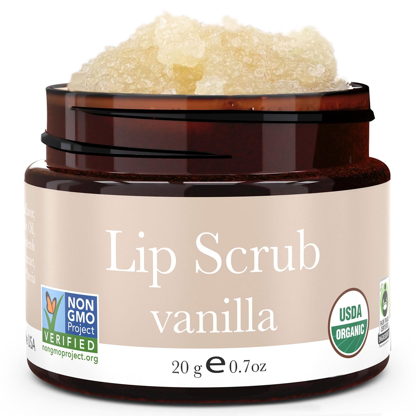USDA Organic Vanilla Lip Scrub โ Moisturizing Sugar Exfoliator for Dry Lips, Smooth Lips, Natural Ingredients, USA Made, Gift Size