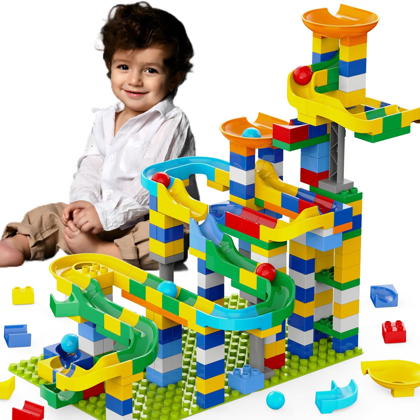 3-in-1 Marble Run Building Blocks for Kids 4-8 – 246PCS STEM Toy Set, Marble Maze Race Track, Compatible with LEGO & DUPLO