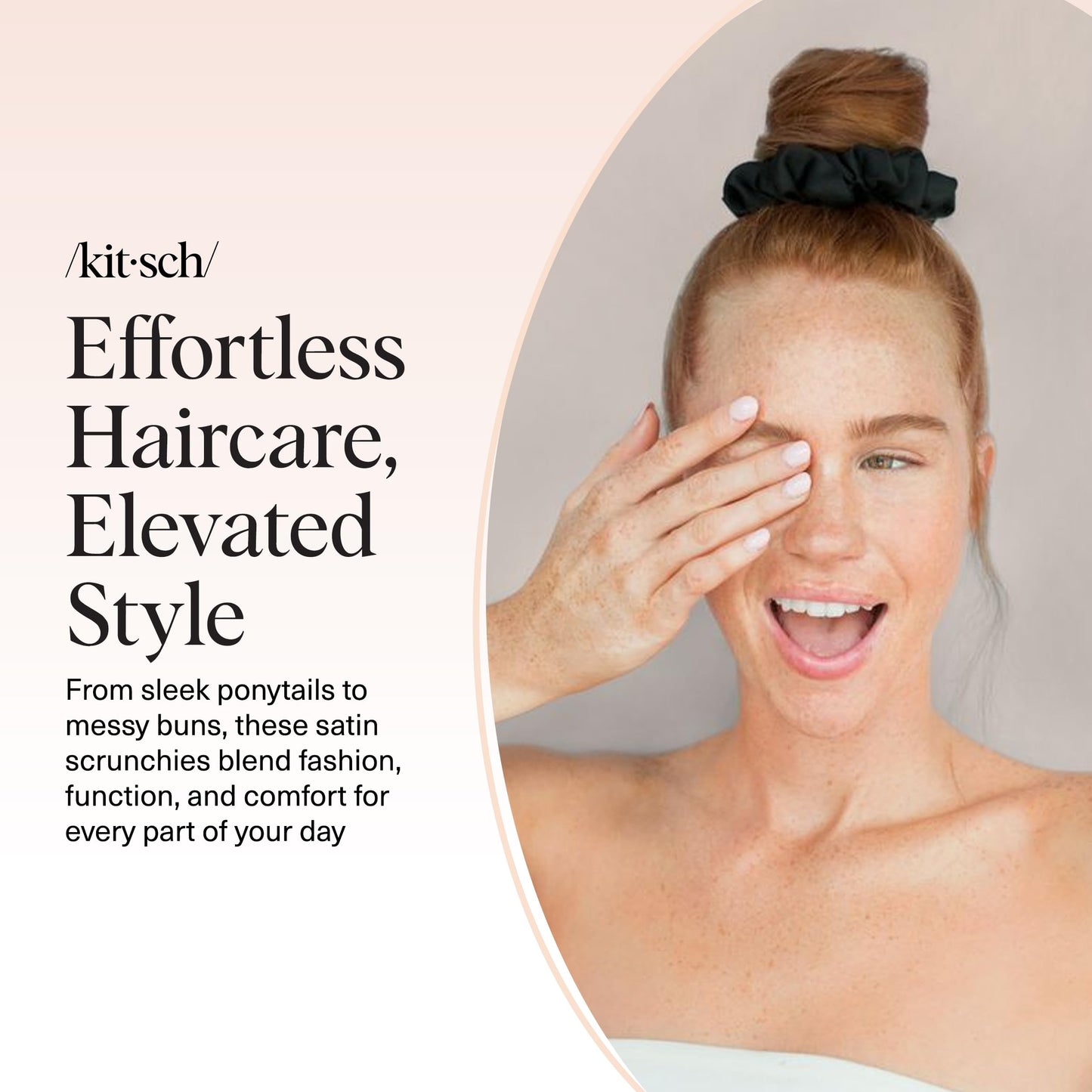 Kitsch Satin Scrunchies for Women – 5 Pcs Black No-Crease Hair Ties – Soft, Frizz-Free, Gentle & Stylish Hair Accessories – Perfect Gift for Girls