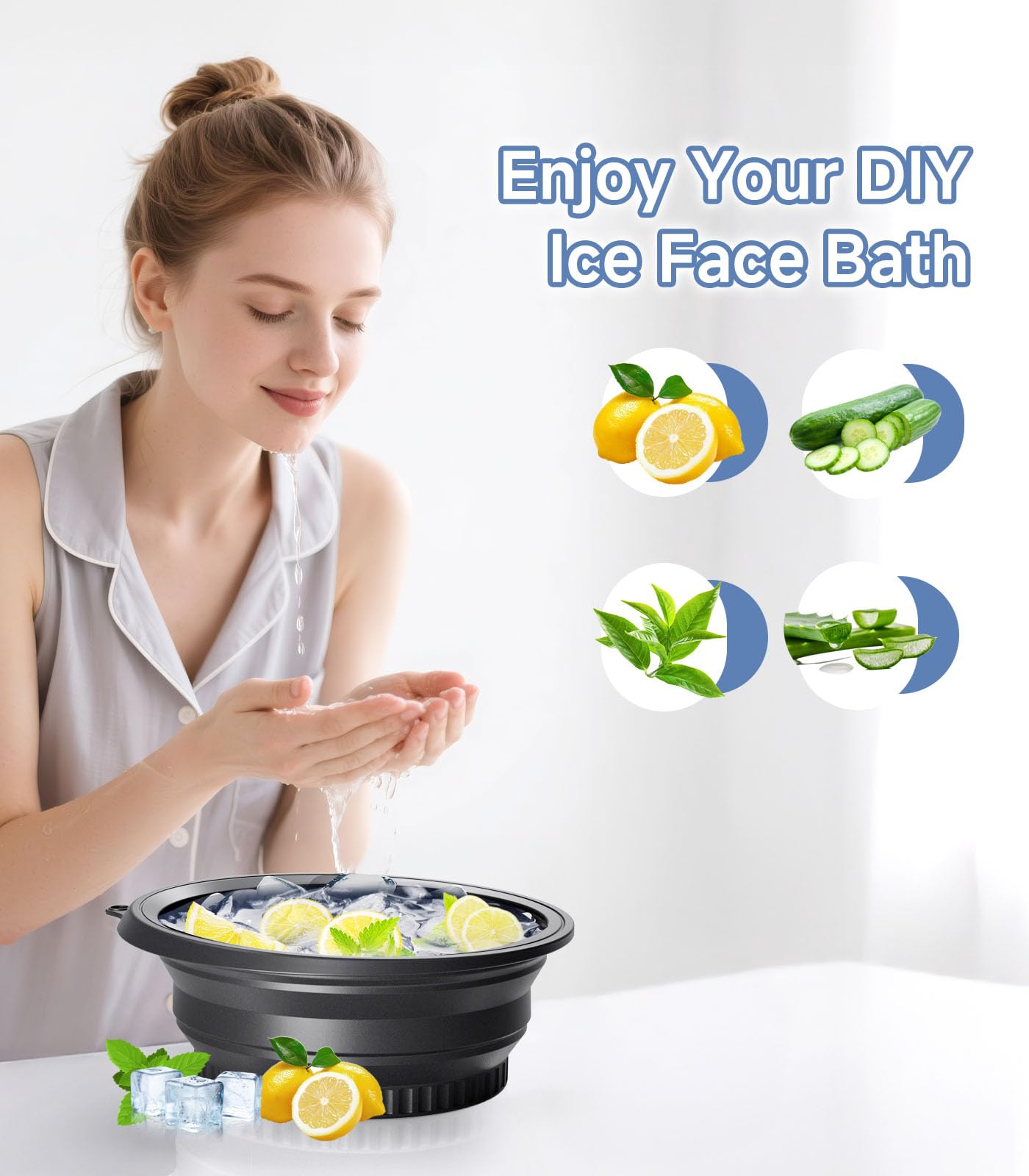 Collapsible Silicone Face Ice Bowl with Built-In Tray – Cold Plunge Therapy for Skin Tightening, Acne Relief & Home Spa (Black)