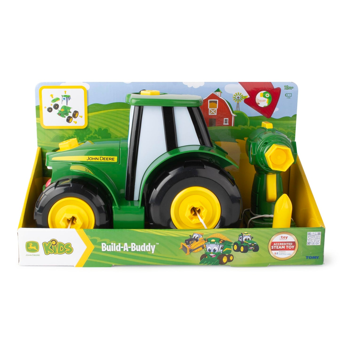BUILD-A-BUDDY John Deere Tractor Take-Apart Toy with Drill, 16 STEM Pieces, Toddler Building & Tool Toy for Kids 3+