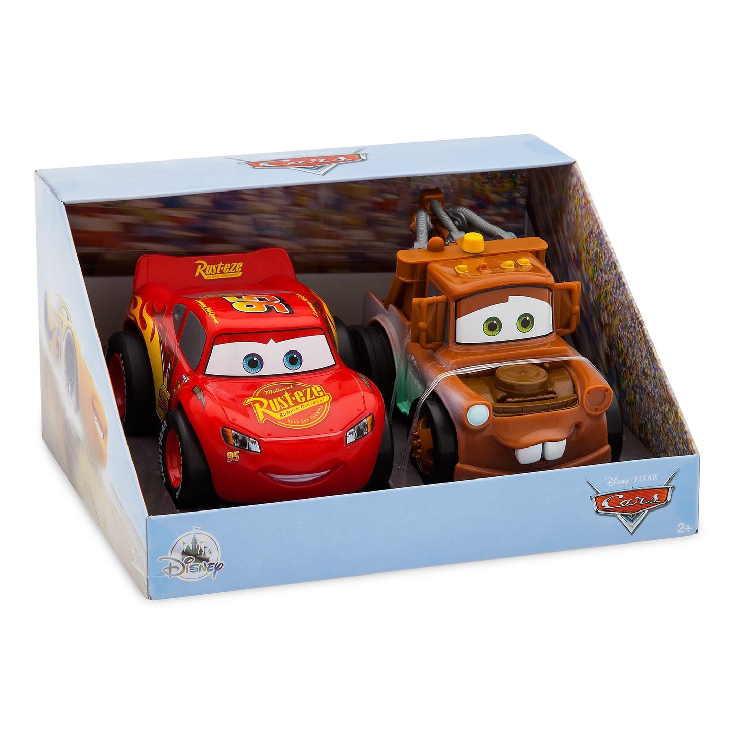 Disney Store Official Lightning McQueen & Tow Mater Pullback Stunt Car Set – 4 Tricks: Super Speed, Wheelie, Spin Right & Left – Fun Toy for Kids