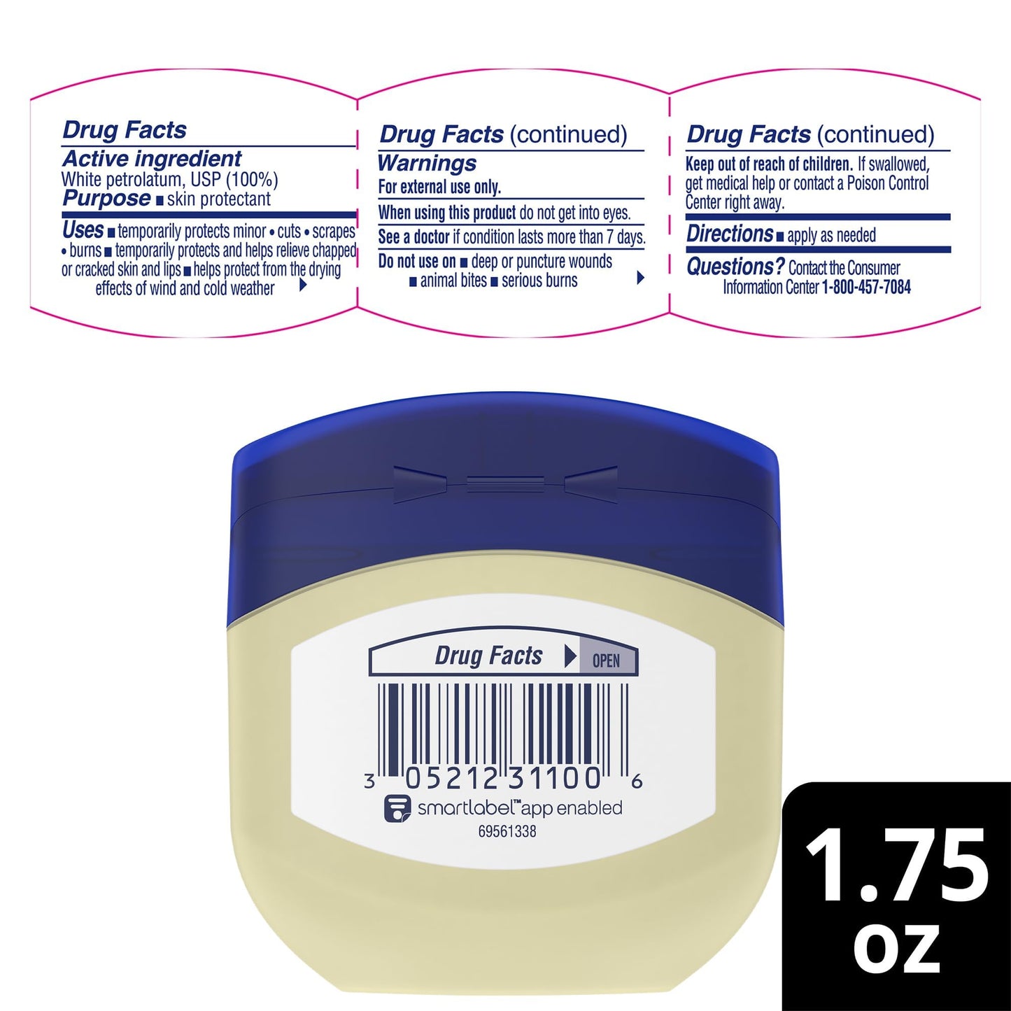 Vaseline Petroleum Jelly Travel-Size 2-Pack – Hypoallergenic Skin Protectant, Unscented Healing Ointment for Beauty & Personal Care, 1.75 Oz Ea